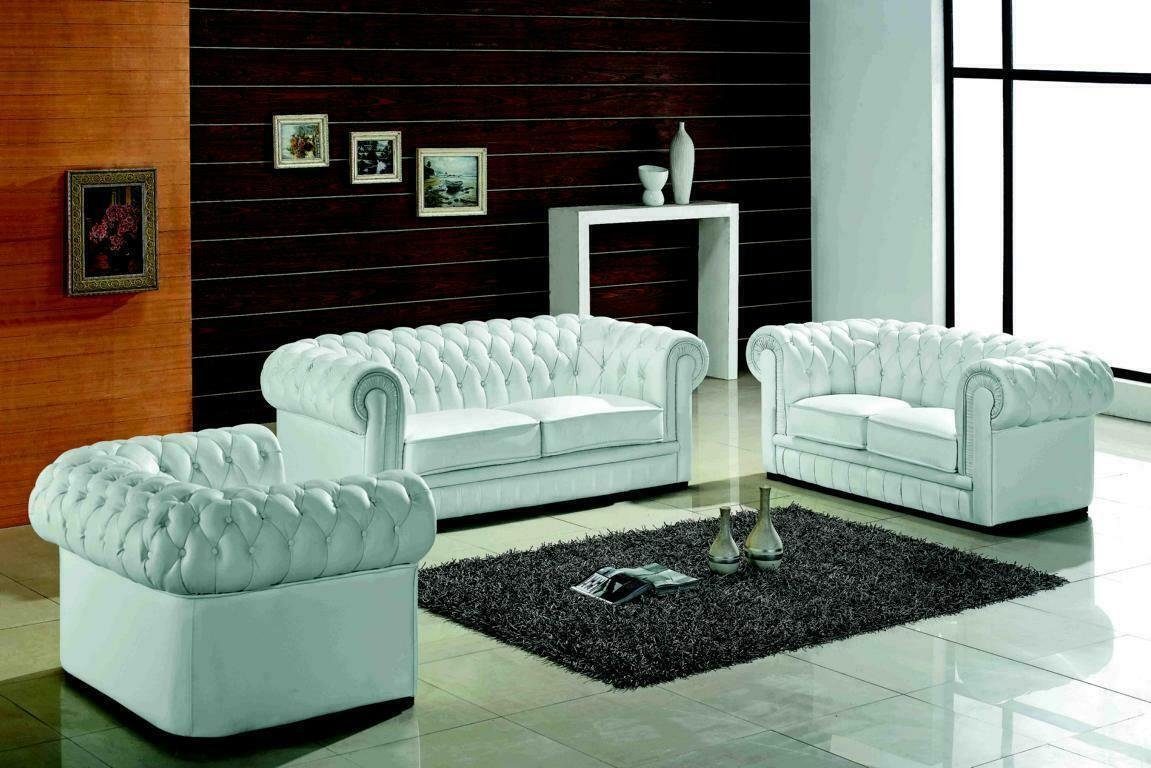 JVmoebel Wohnzimmer-Set Chesterfield Sofagarnitur Klassiche Couch Sofa Set 100% Leder Sofort, (3-St., 3-Sitzer Sofa/2-Sitzer Sofa/Sessel), Made in Europa