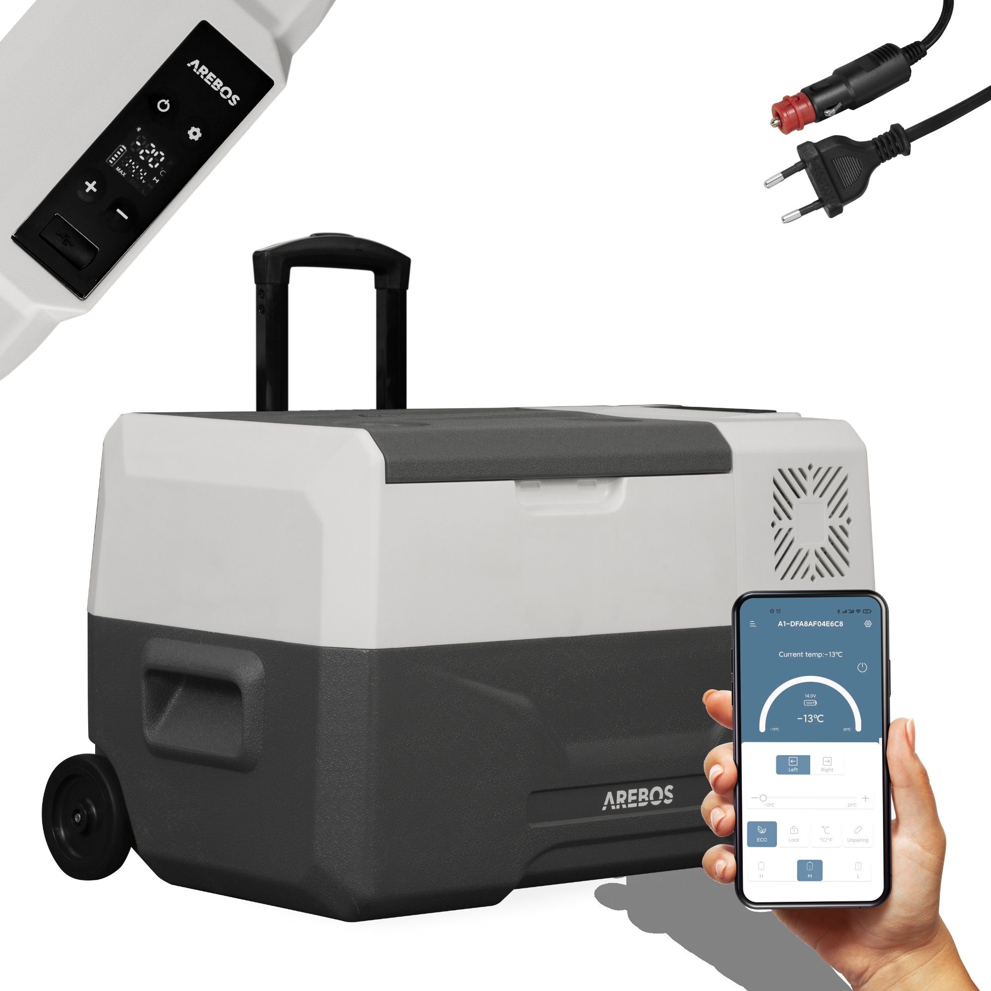 Arebos Kühlbox Elektrische Kompressor-Gefrierbox 27-47L mit Rollen & APP-Steuerung