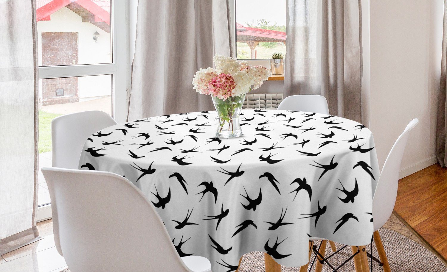 Abakuhaus Tischdecke Kreis Tischdecke Abdeckung für Esszimmer Küche Dekoration, Vogel Abstrakt Tier Shadowy-Layout
