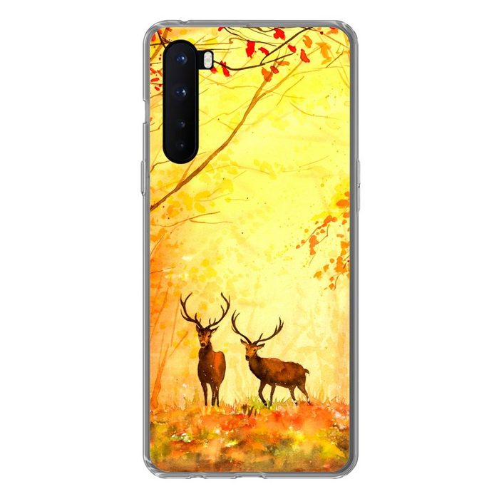 MuchoWow Handyhülle Natur - Ölfarbe - Hirsche - Tiere - Herbst - Orange Phone Case Handyhülle OnePlus Nord Silikon Schutzhülle