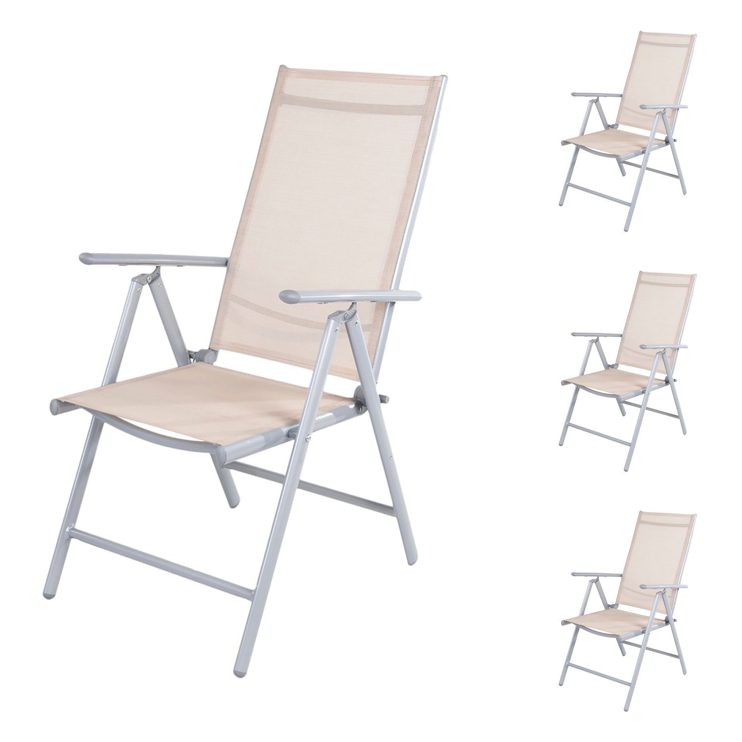 Mojawo Armlehnstuhl 4er Set Garten Klappstuhl Aluminium Textilen