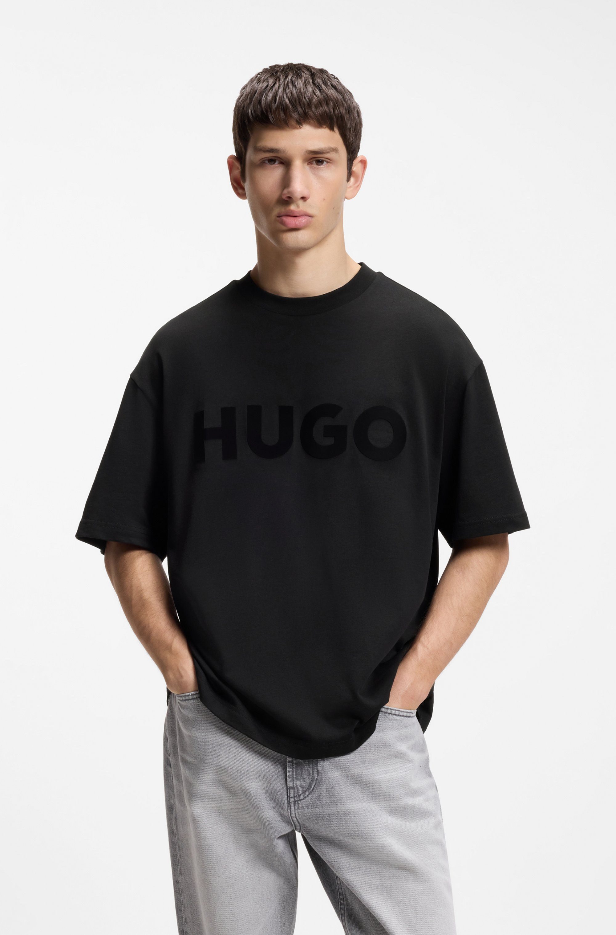 HUGO T-Shirt Dinkee Oversized-Fit, reine Baumwolle, Logo-Druck