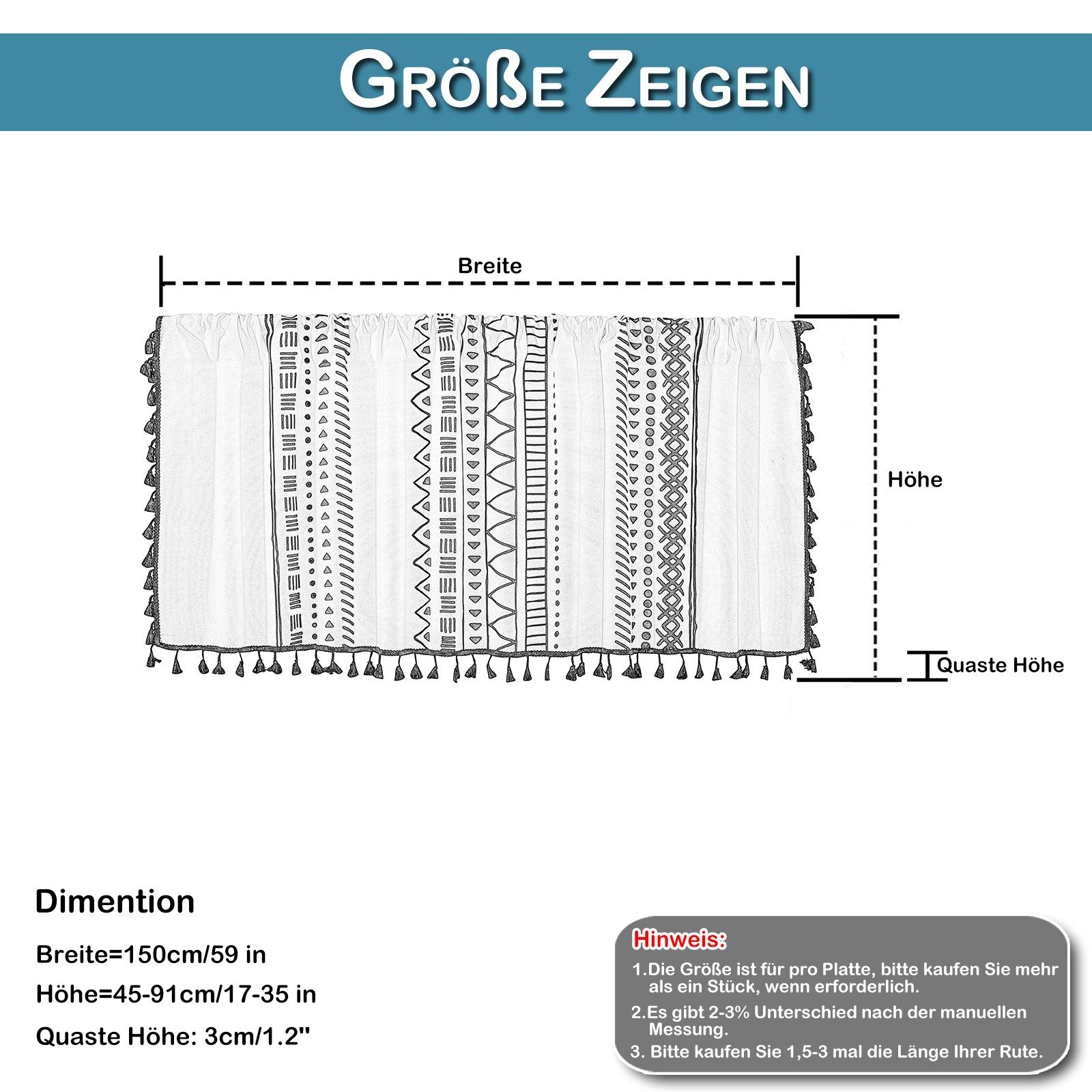 BTTO V&G Vorhang Kurze Gardinen mit Quasten, Vintage Boho Vorhänge Stangent günstig online kaufen