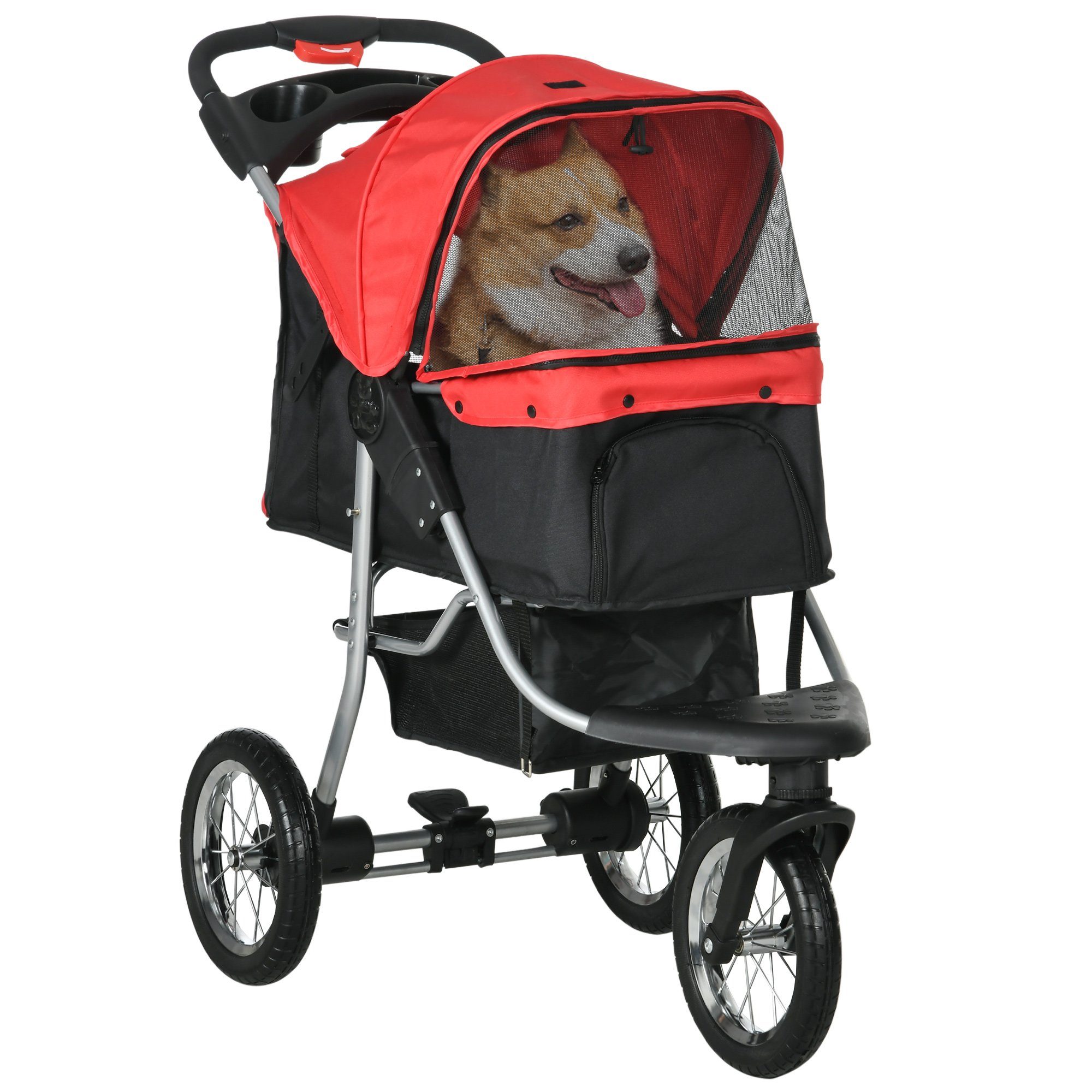 PawHut Hundebuggy Hundewagen, Katzenbuggy, Pet, Stroller mit 3 Rädern, (1-tlg), für Garten, Balkon, Rot