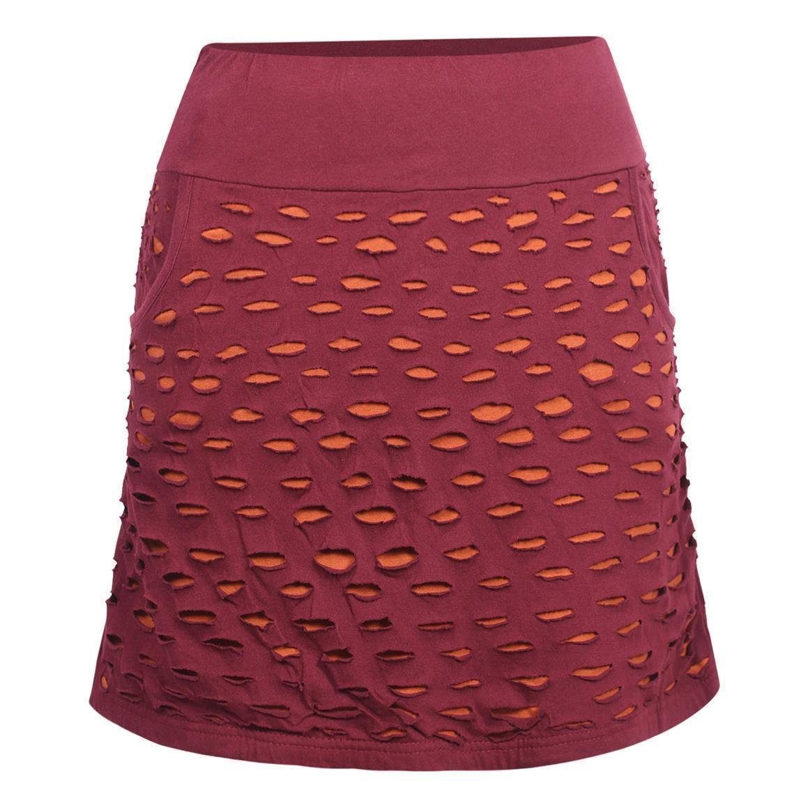 Vishes Minirock Baumwollrock Kurz Cutwork Streifen Taschen Festival, Boho, Goa, Hippie Style