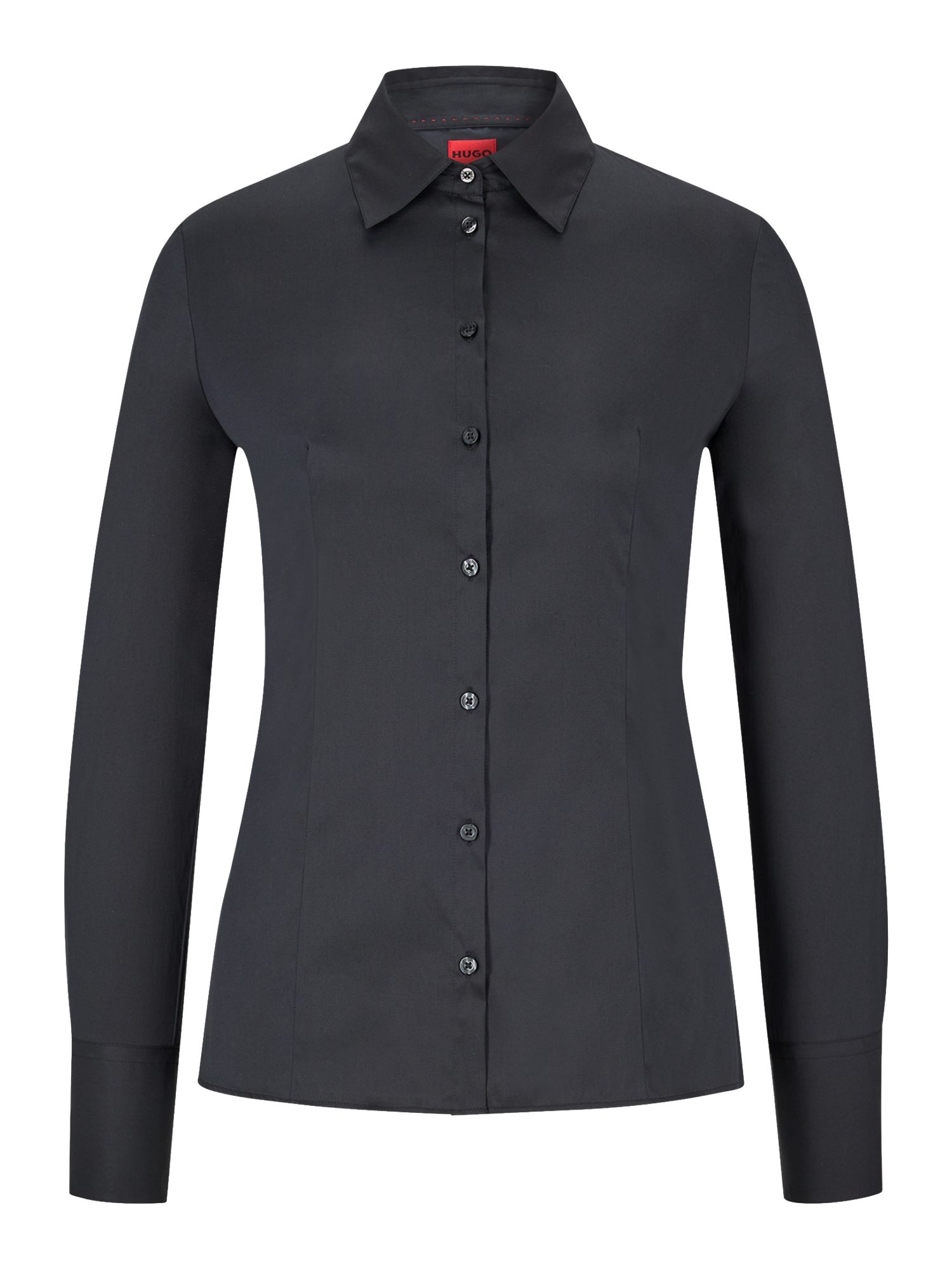 HUGO Blusenshirt HUGO Women RED schwarz,Business,Baumwolle,Unifarben,Hemdblusenkragen,Lang,Slim Fit