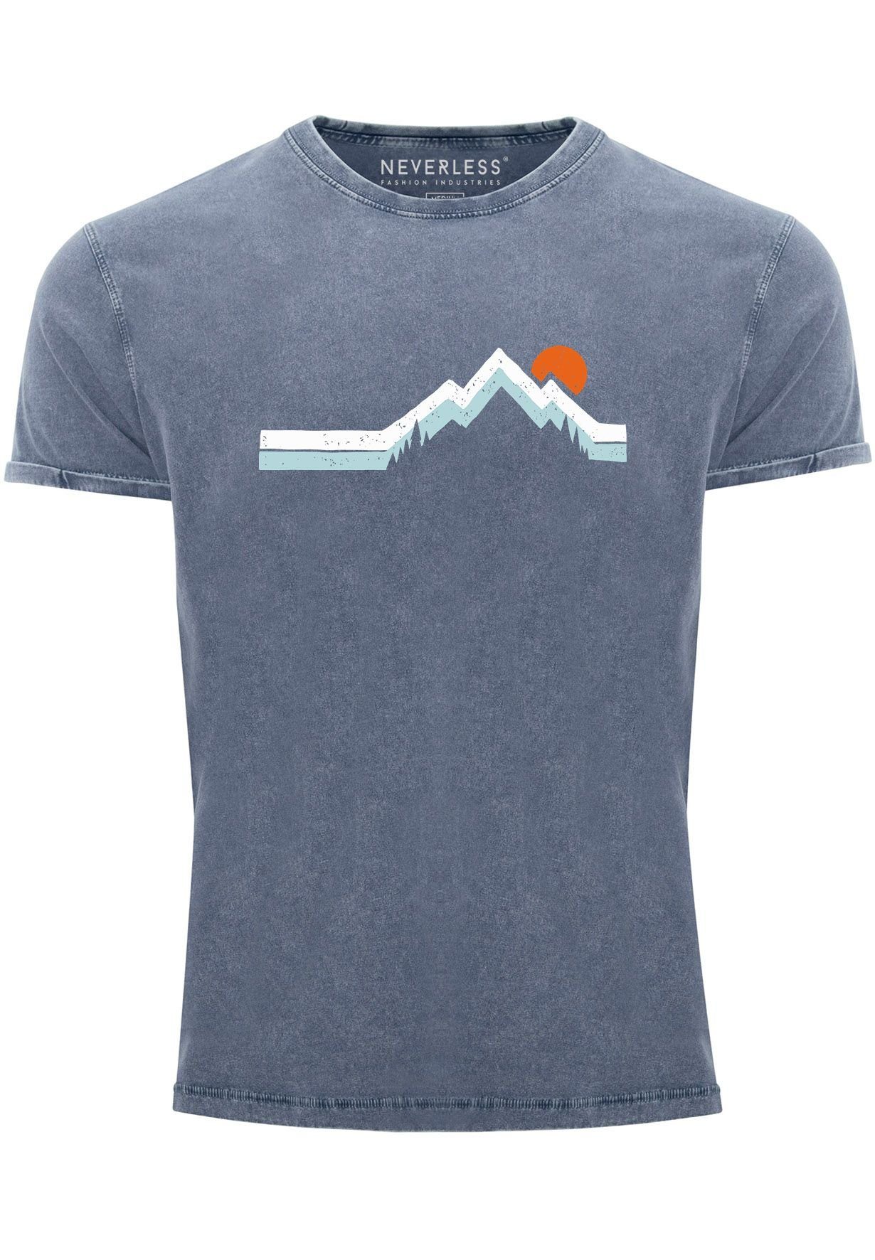 Vintage-Shirt Berg T-Shirt Printshirt mit Auf Outdoor Herren Neverless Print Natur Wandern Print-Shirt
