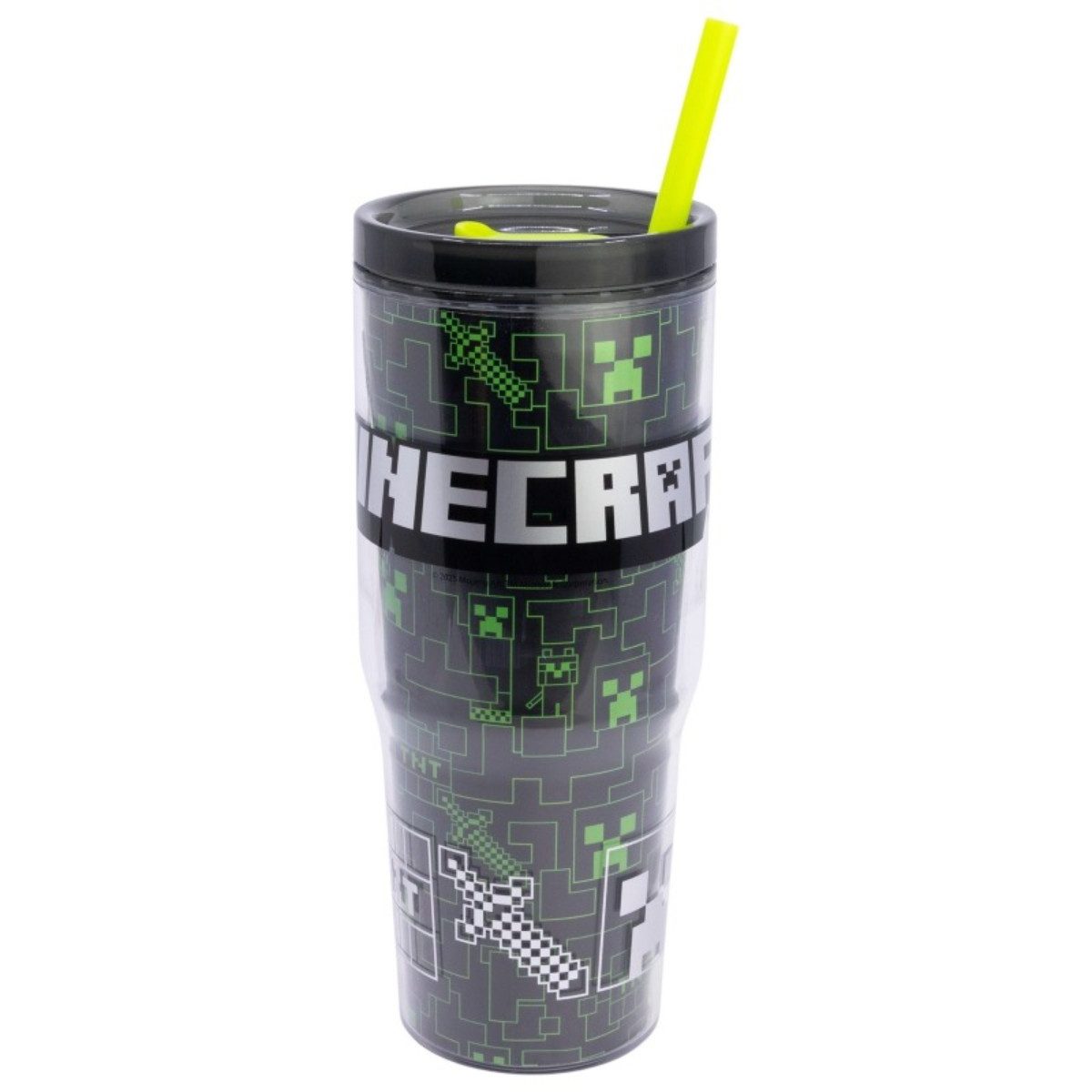 Minecraft Trinkflasche Trinkbecher mit Strohhalm und Henkel Doppelwandig 860 ml, Auslaufsicher