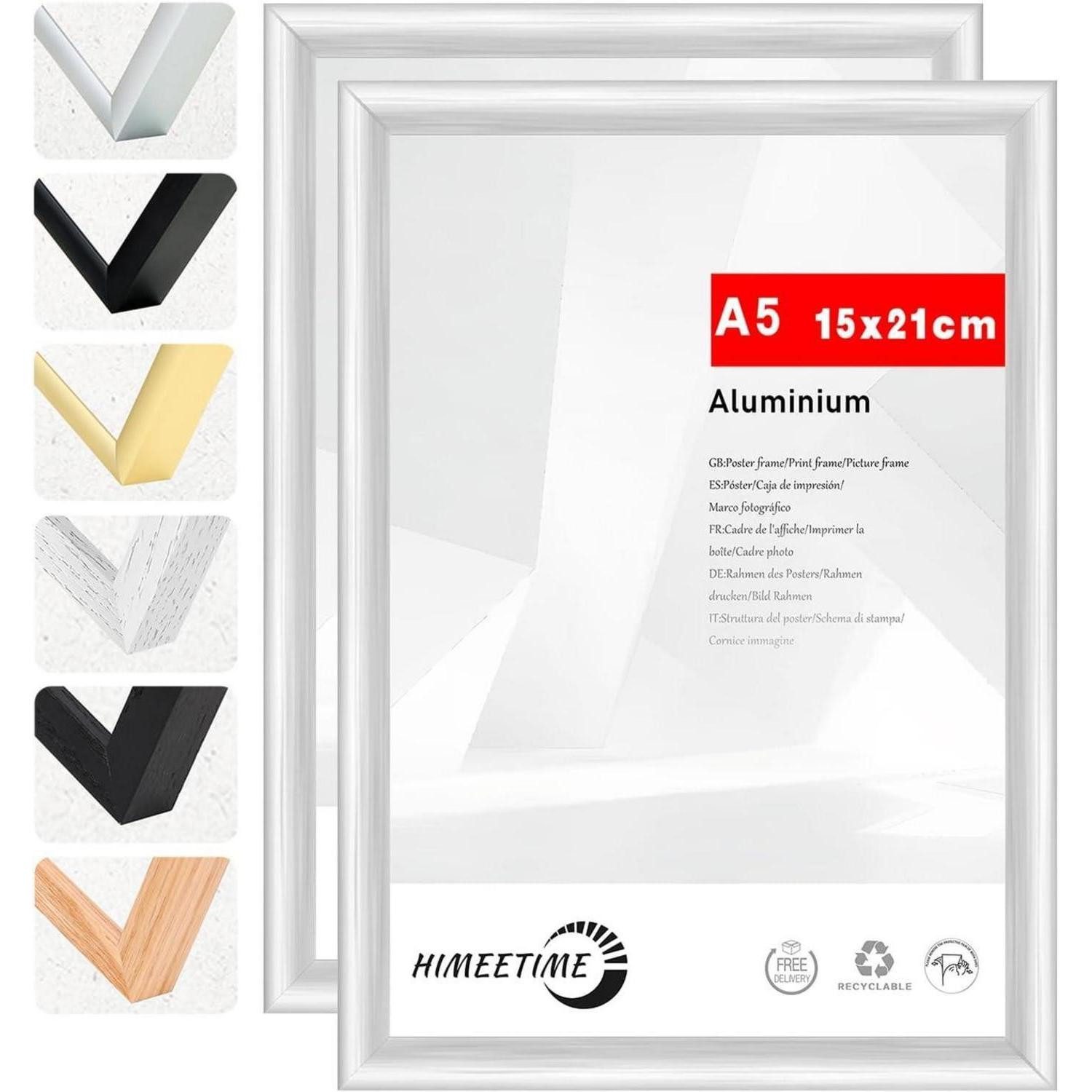LuxusKollektion Bilderrahmen-Set Bilderrahmen A5 DIN Metall Aluminium Alu Silber A5(14.8x21cm) 2x