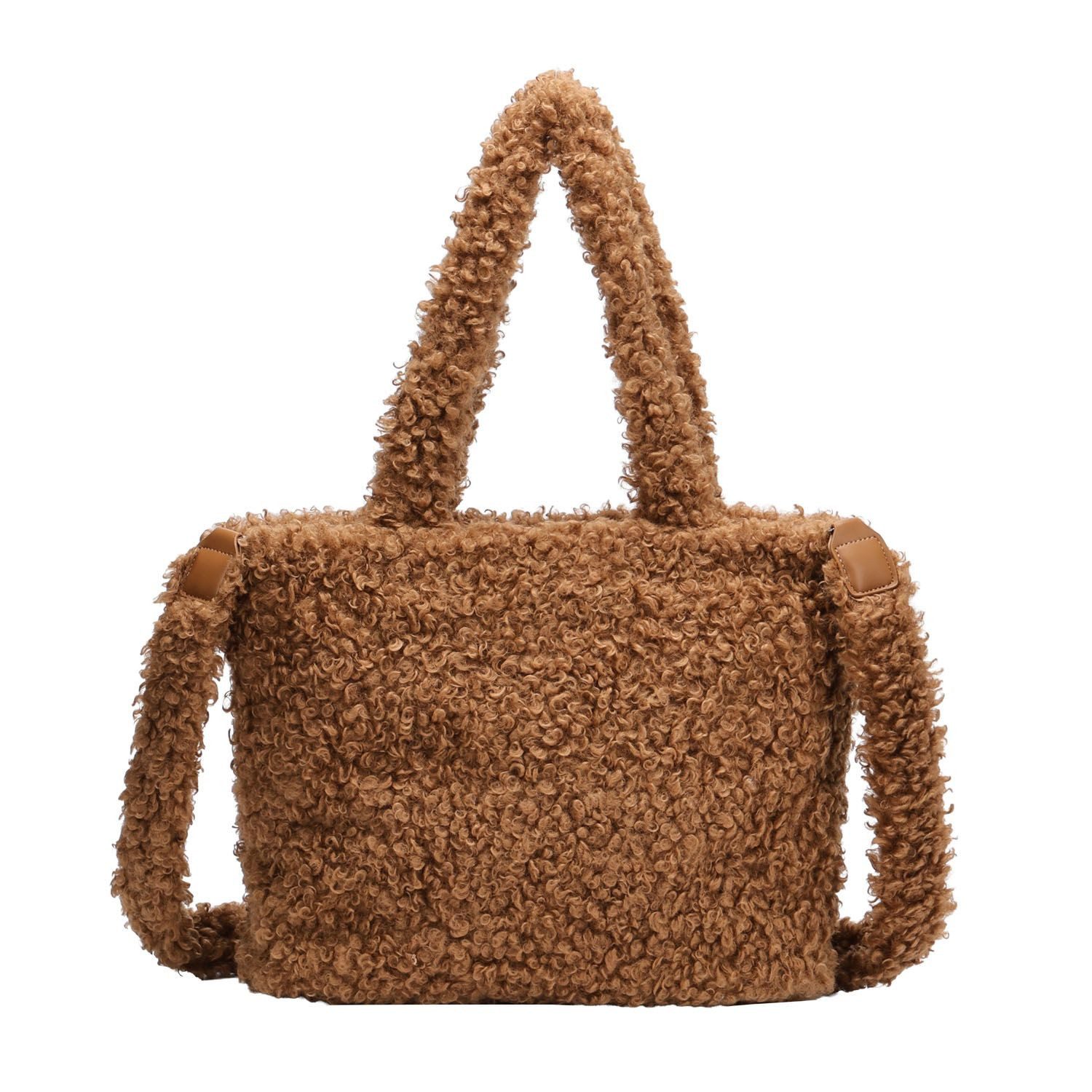 ITALYSHOP24 Schultertasche DAMEN TEDDY Shopper Plüsch TASCHE Tote Bag Felltasche Kuscheltasche, Umhängetasche Wintertasche Beuteltasche Weekender Lammfell-Optik Hobo
