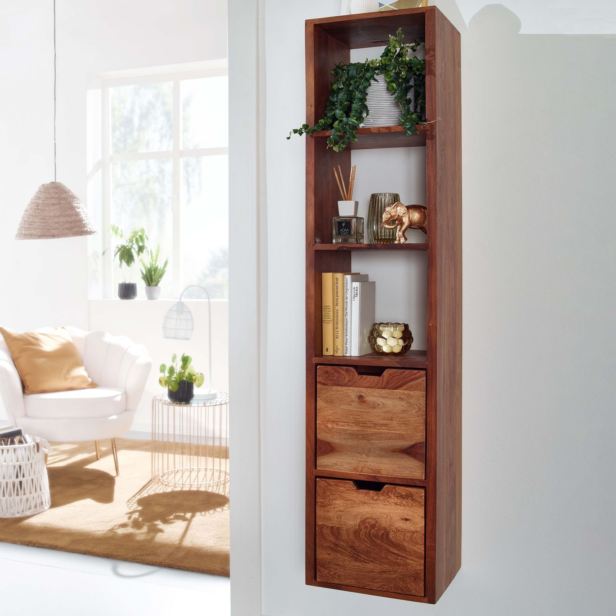Wohnling Wandregal WL6.522, 35x150x30 cm Massivholz günstig online kaufen
