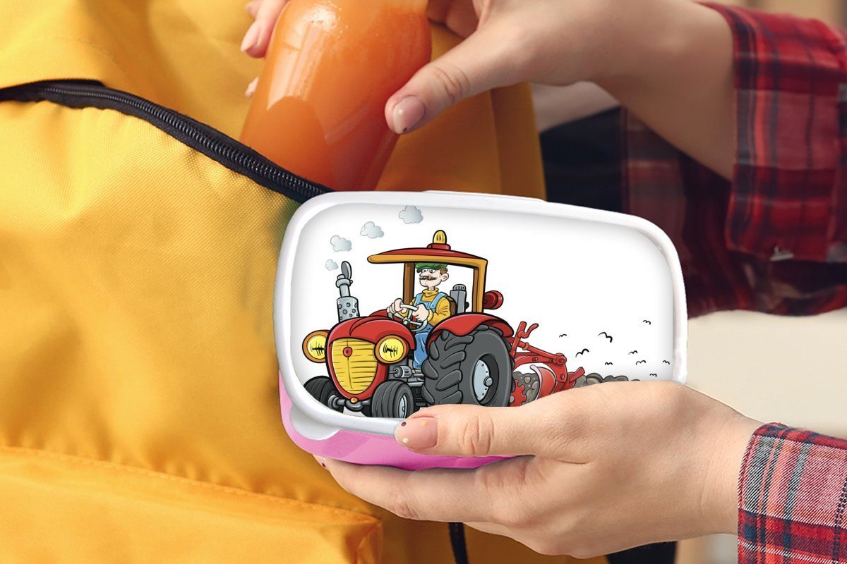 Brotbox Landwirt für Traktor (2-tlg), Brotdose Kunststoff Kinder, Mädchen, Snackbox, MuchoWow Erwachsene, Rot, - Kunststoff, - rosa Lunchbox
