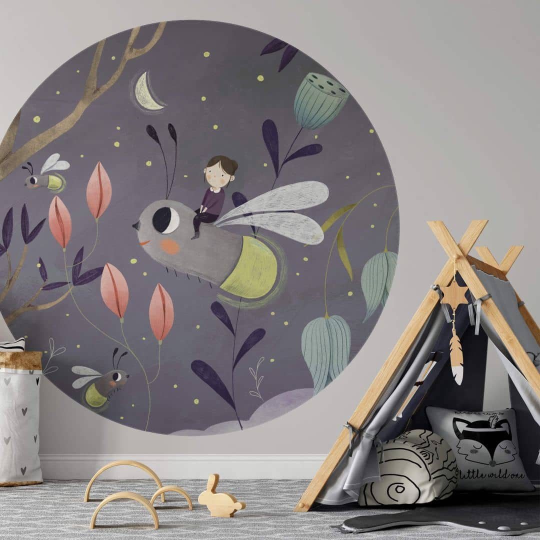K&L Wall Art Fototapete Fototapete Loske Glühwürmchen Kinderzimmer Vliestapete Rund Tapete, Fantasie Tapete