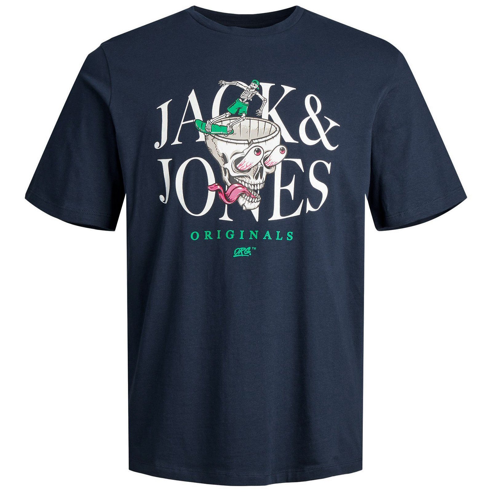Jack & Jones Rundhalsshirt Große Größen Herren T-Shirt navy cooles Totenkopf-Motiv Jack&Jones