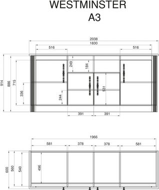 Kochstation Küche KS-Westminster, Breite 204 cm, ohne E-Geräte