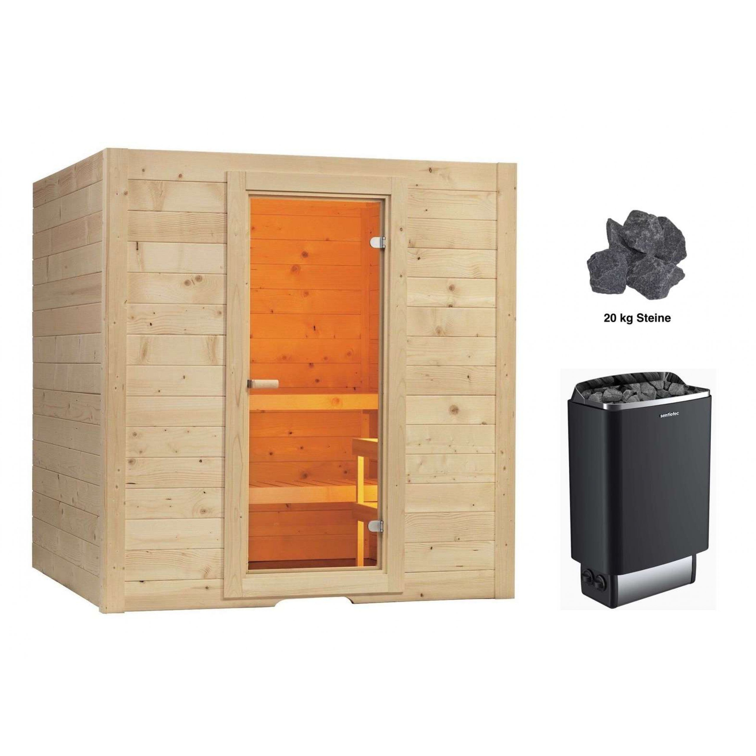 Sentiotec Sauna Sentiotec Basic Medium Sauna Kompettset Saunakabine 195x156x204cm