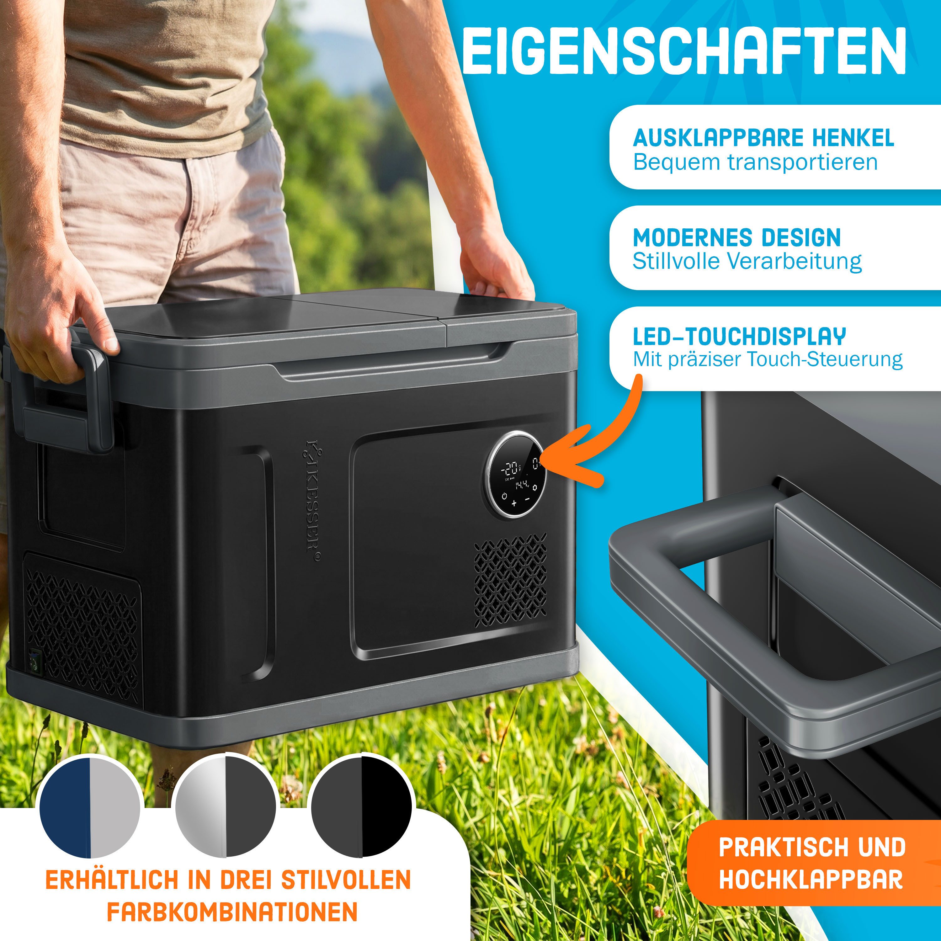 KESSER Kühlbox Kompressor 2in1 Doppelzone Kühl & Gefrierfach elektrische Gefrierbox, 40 l, mit 2x Kühlakkus & LED-Touch-Bedienung Kühlschrank bis -20 °C