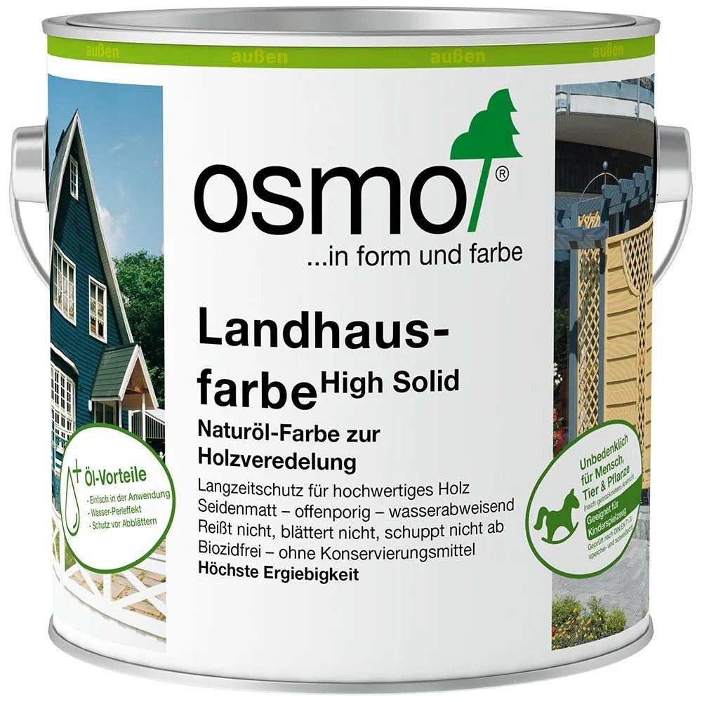Osmo Wetterschutzfarbe Osmo Landhausfarbe Steingrau 2704 außen 2,5 l seidenmatt, wetter- und UV-beständig, offenporig