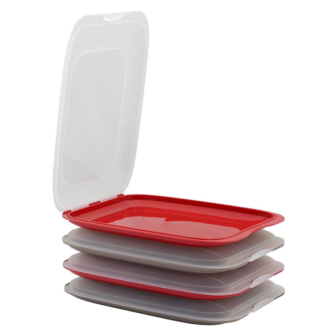 Engelland Frischhaltedose Aufschnittdosen, Aufschnittbox, PP-Kunststoff, BPA-frei, (Vorteils-Set, 4-tlg., mit transparentem Deckel), stapelbar, platzsparend, Ordnung im Kühlschrank, Organizer, Stapelbox