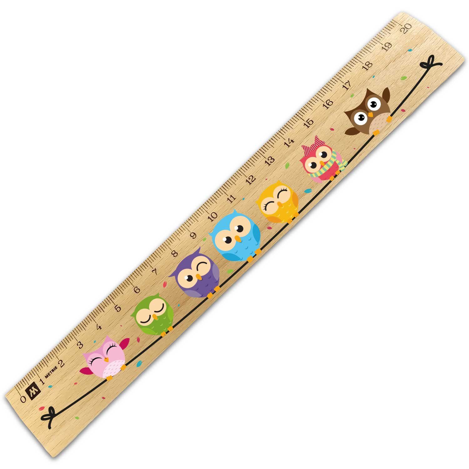 GRAVURZEILE Lineal im Eulen Design - für Kinder aus Holz - zur Einschulung, Geschenk für die Schule