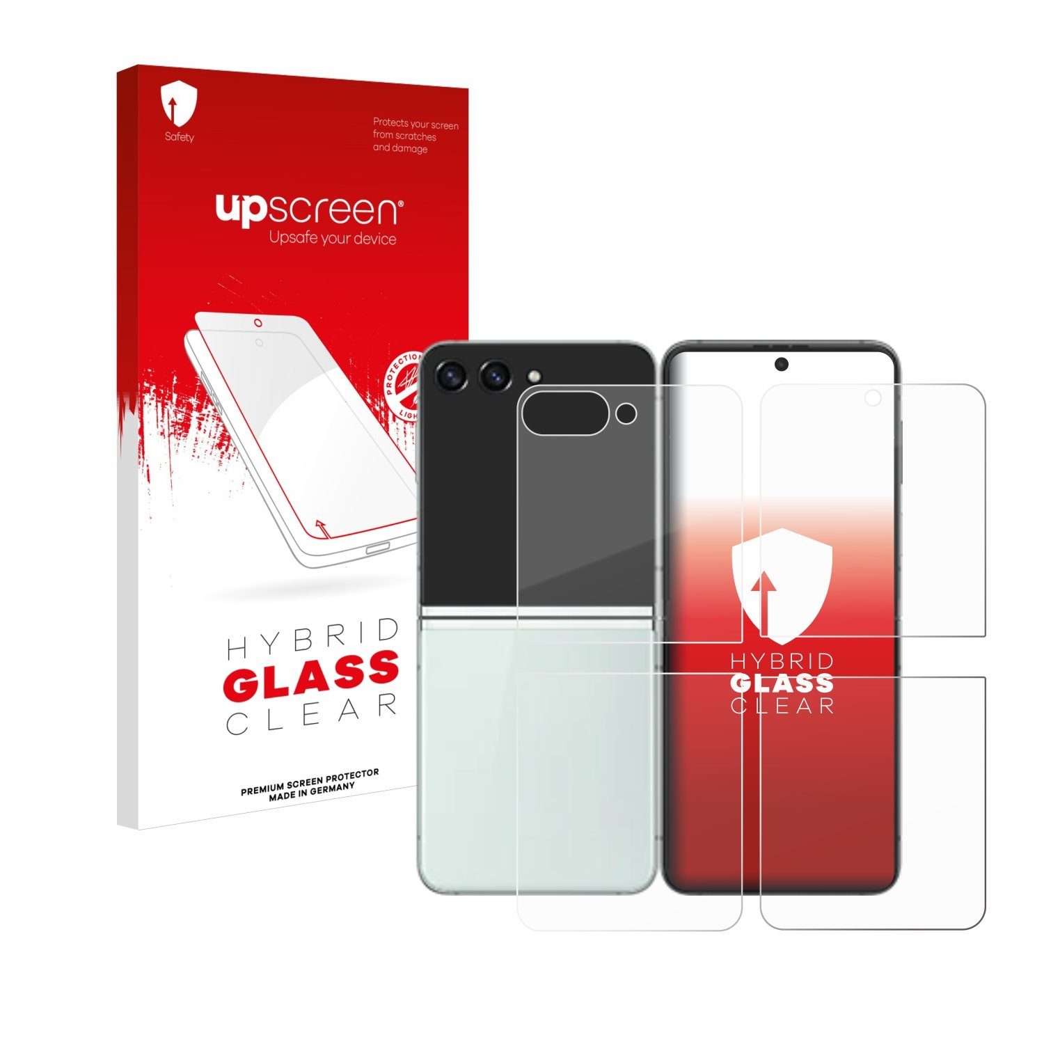upscreen Displayschutzglas Folie für Samsung Galaxy Z Flip 5 (Display+Rückseite), Schutzfolie Glas Panzer Display Schutz klar