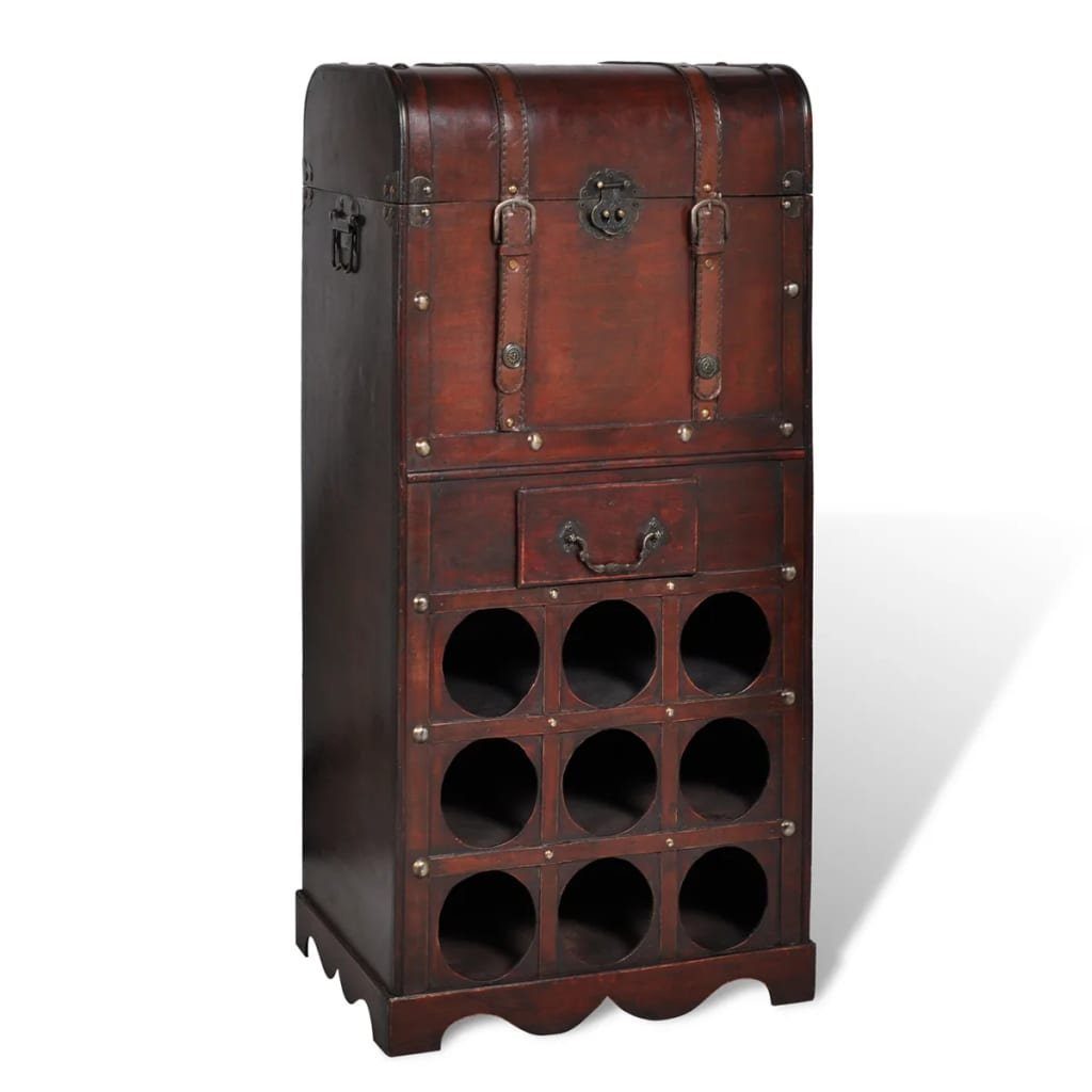 furnicato Weinregal Holz-Flaschenregal für 9 Flaschen mit Aufbewahrungstruhe, 1-tlg.