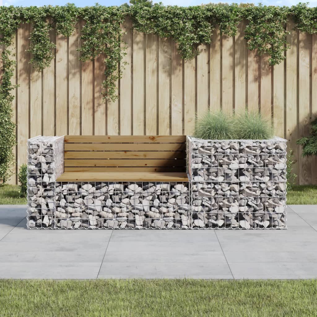 Gartenbank mit Gabionenkorb, Massivholz imprägniert, 192x71x65,5 cm