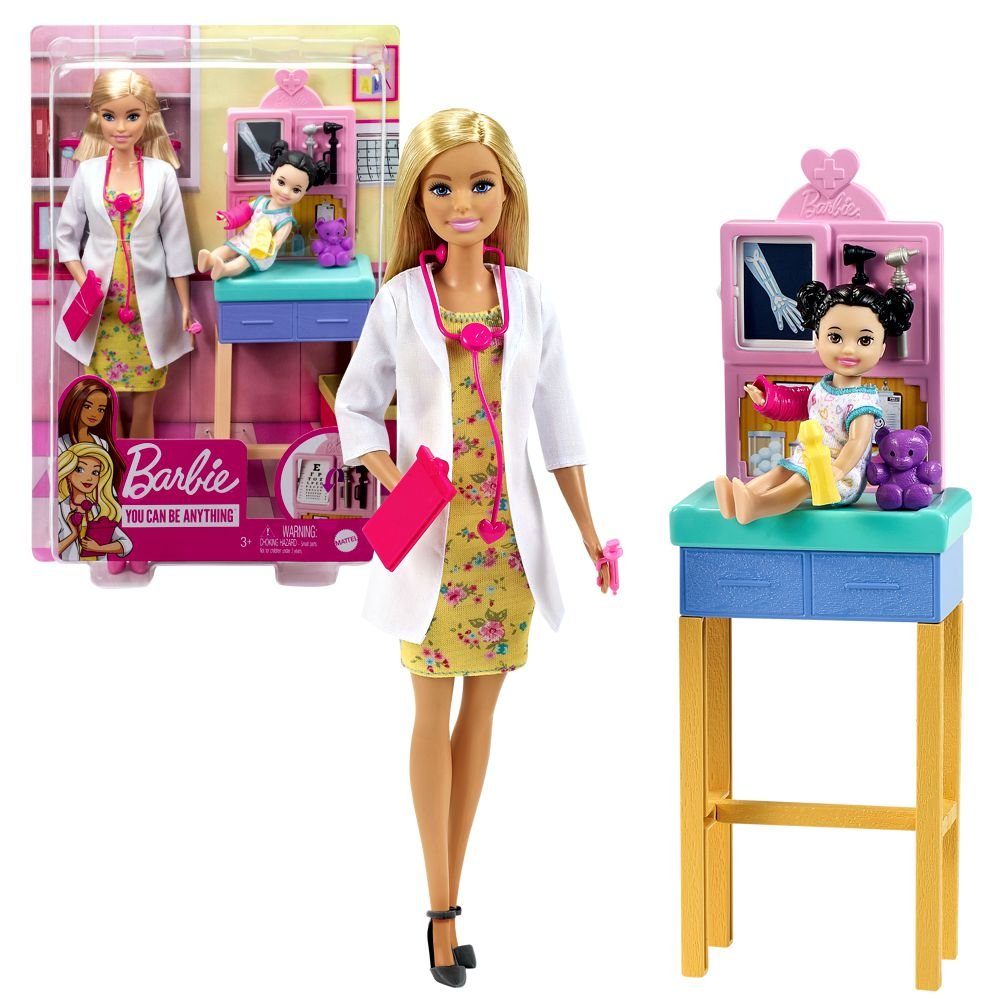 Mattel GmbH Barbie Anziehpuppe Barbie Kinderärztin Mattel Spiel-Set mit Möbel, Puppe & Accessoires