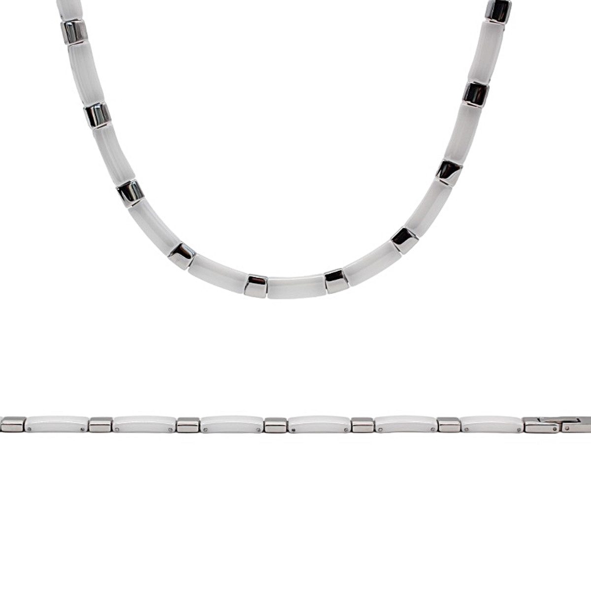 ELLAWIL Collier Collier und Armband aus Keramik und Edelstahl weiß/silber ( günstig online kaufen