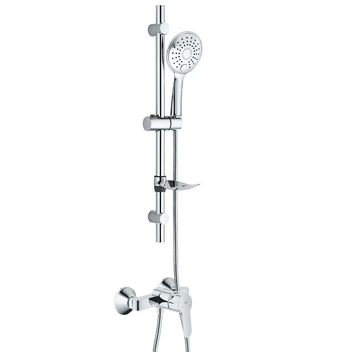 Grohe Duscharmatur BauEdge Mischbatterie Set mit Aloni Handbrause und Regendusche Chrom (Spar-Set) Chrom Duschset mit 1,5m Schlauch & Seifenhalter, ohne Regendusche