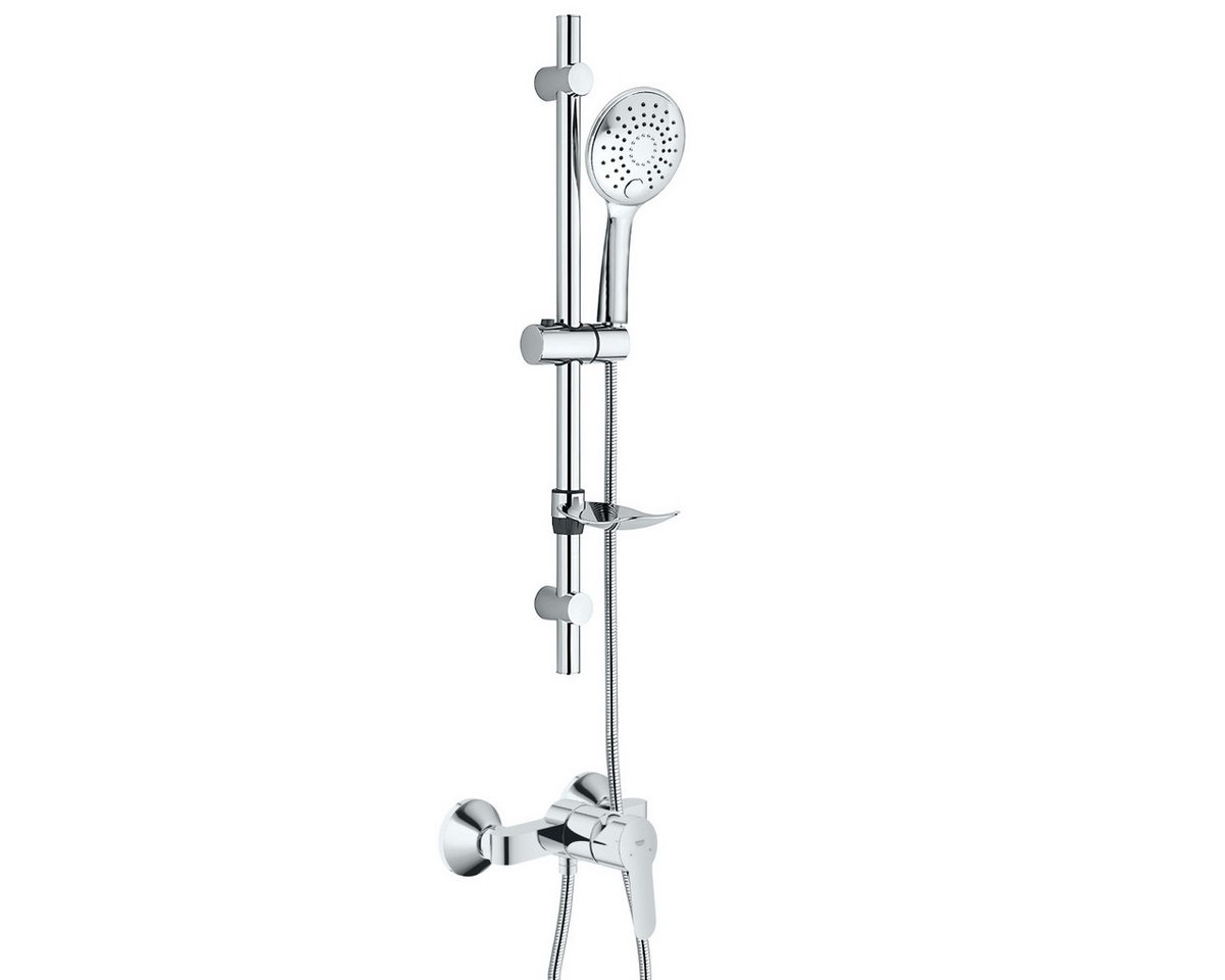 Grohe Duscharmatur BauEdge Mischbatterie Set mit Aloni Handbrause und Regendusche Chrom (Spar-Set) Chrom Duschset mit 1,5m Schlauch & Seifenhalter, ohne Regendusche