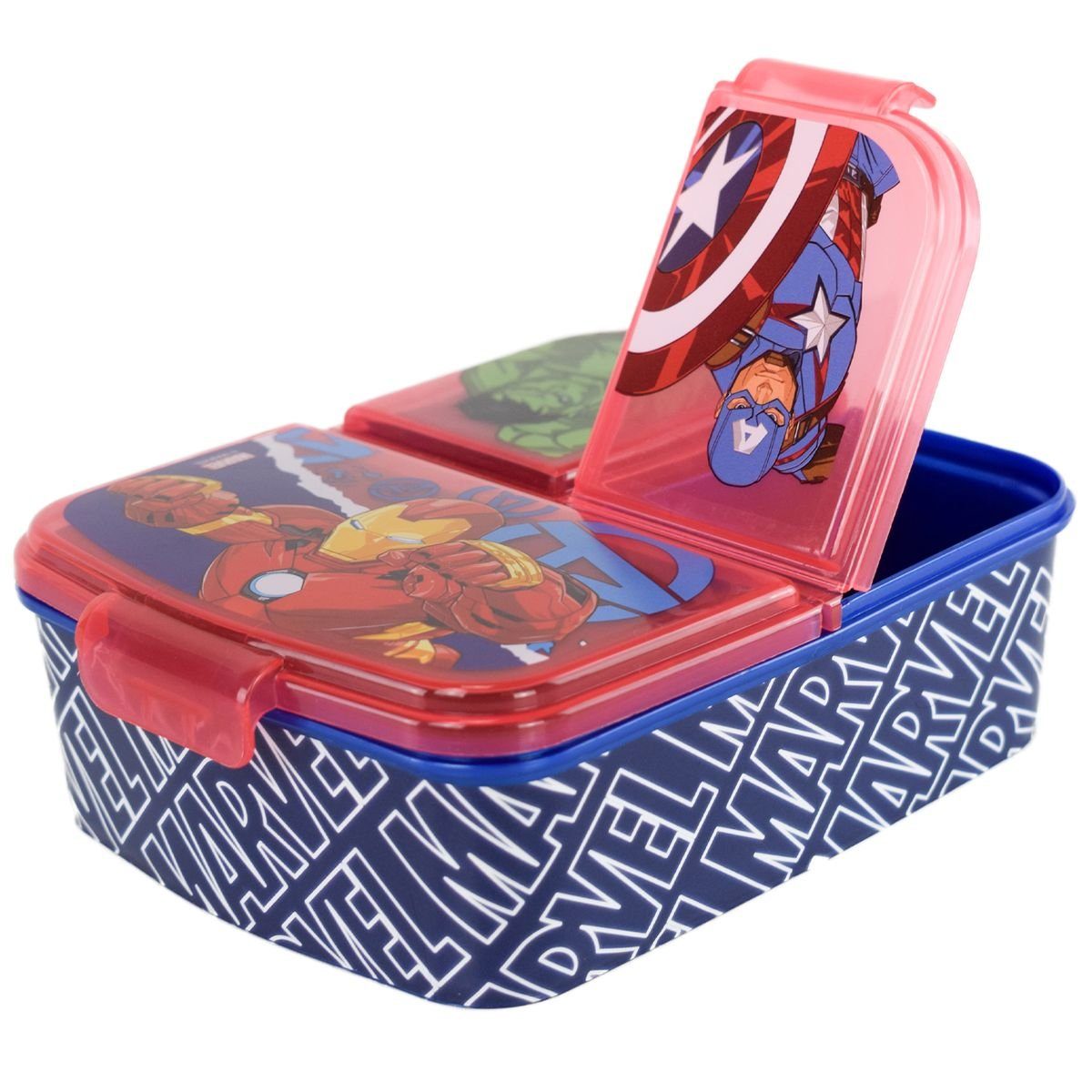 Stor Lunchbox Marvel Avengers Brotdose in Blau / Rot mit 3 Fächern und Deckel, Kunststoff, authentisches Design