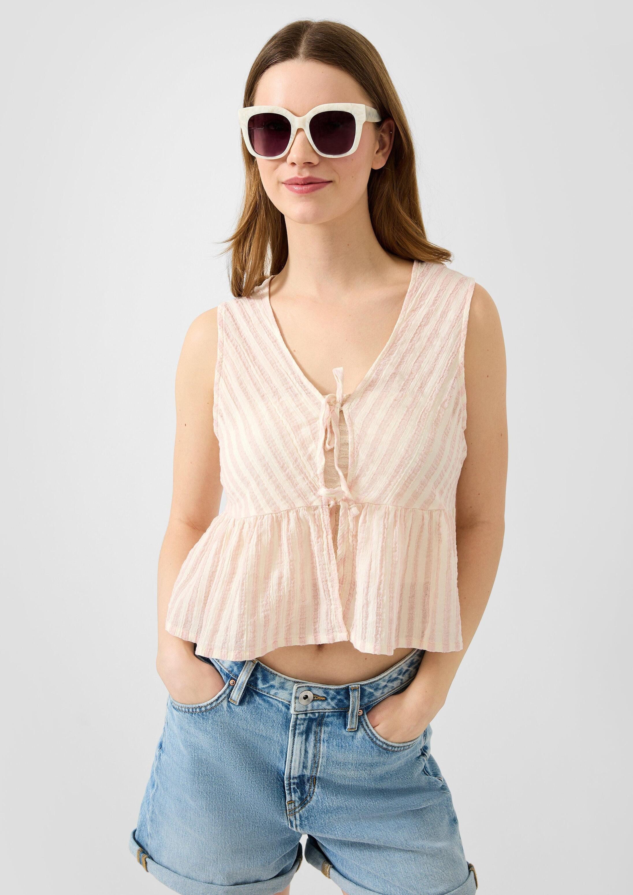 QS Blusentop Bluse Streifentop aus Baumwolle mit Bindedetail