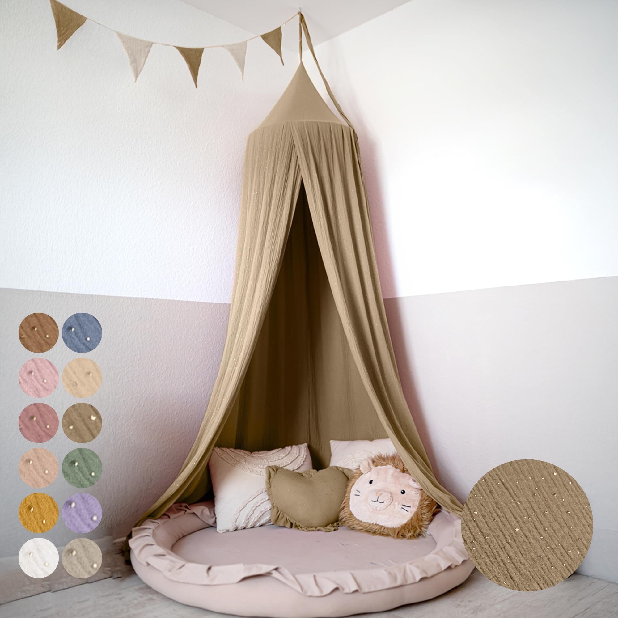 Betthimmel Hochwertiger Baldachin Betthimmel Kinderzimmer, Gold Applikation