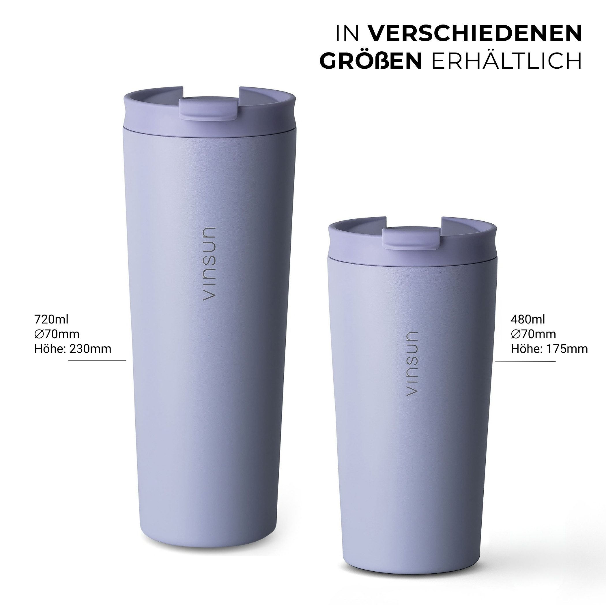Vinsun Thermobecher Edelstahl Becher mit Strohhalm 480ml - Isolierbecher auslaufsicher, 4-tlg., Edelstahl, Doppelwandig isoliert, BPA frei, bruchfest, Kalt- und – Bild 2 von 5