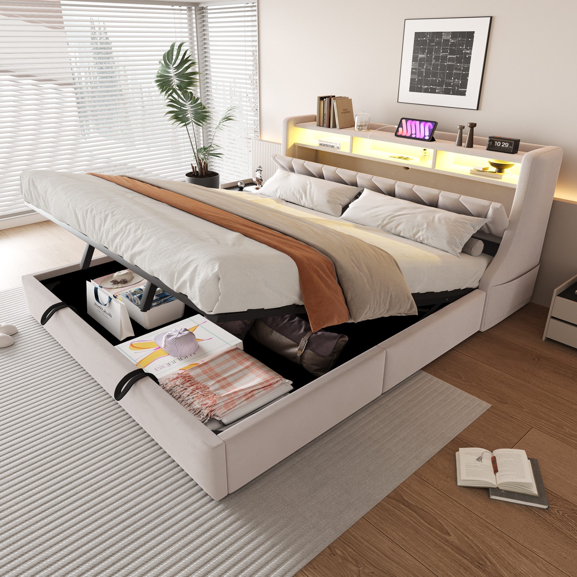 STILVORA Polsterbett mit LED&Bettkasten,180x200 Bettgestell mit günstig online kaufen