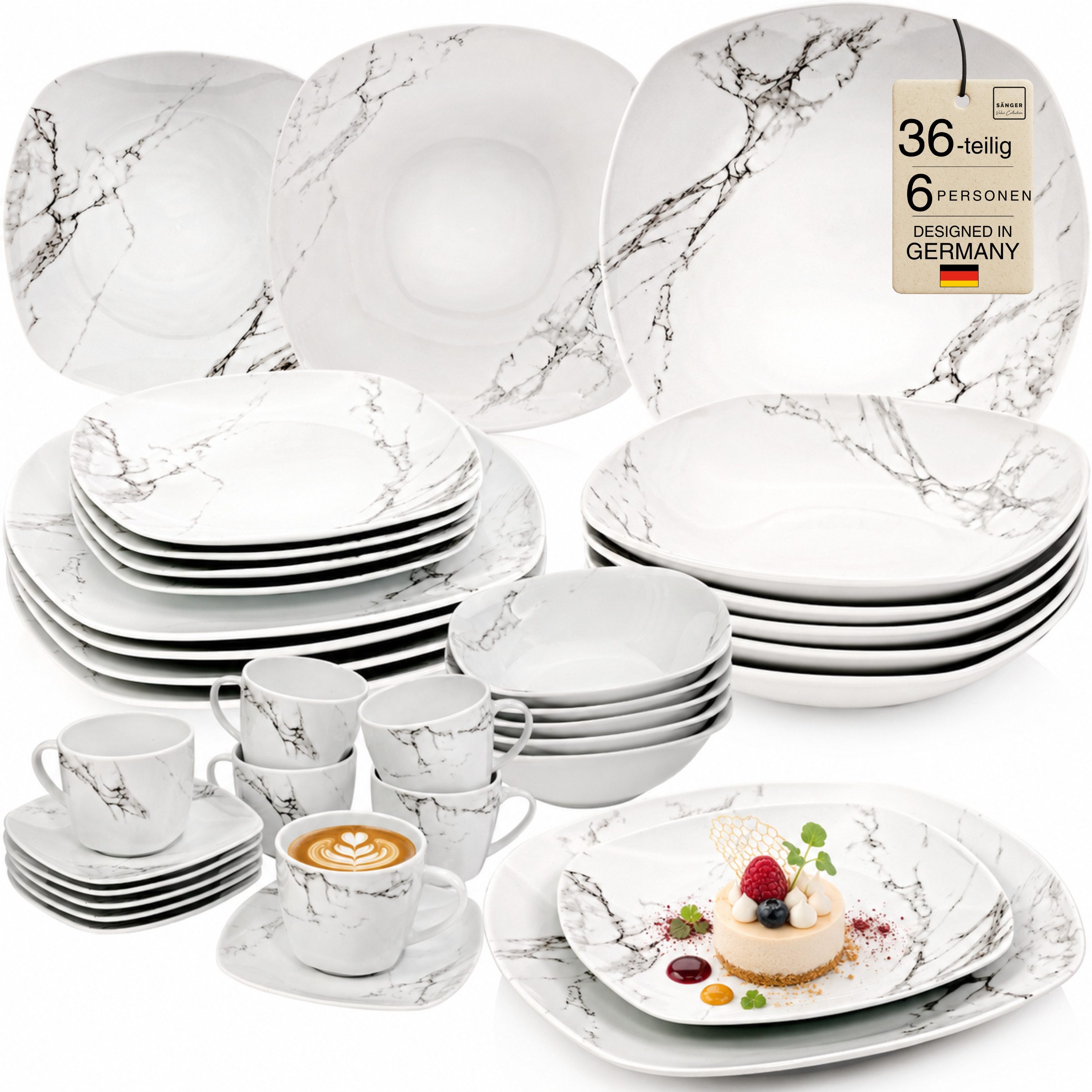 SÄNGER Tafelservice Bilgola Marmor, Weiß (36-tlg), 6 Personen, Porzellan, weiß, VALUE COLLECTION