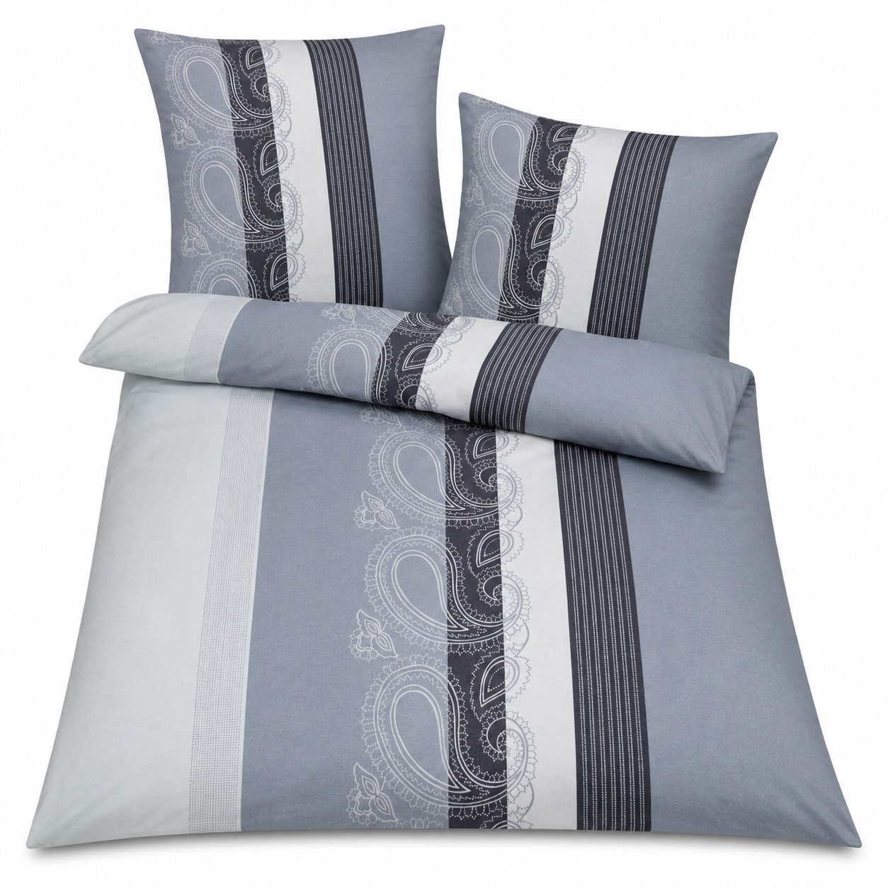 soma Bettwäsche Bettbezug 155x220 80x80 Barock gestreift Boho grau weiß bieber warm, Biber, 2 teilig, Warme Biber Flanell Bettwäsche 155x220 Herbst Winter kuschelig weich