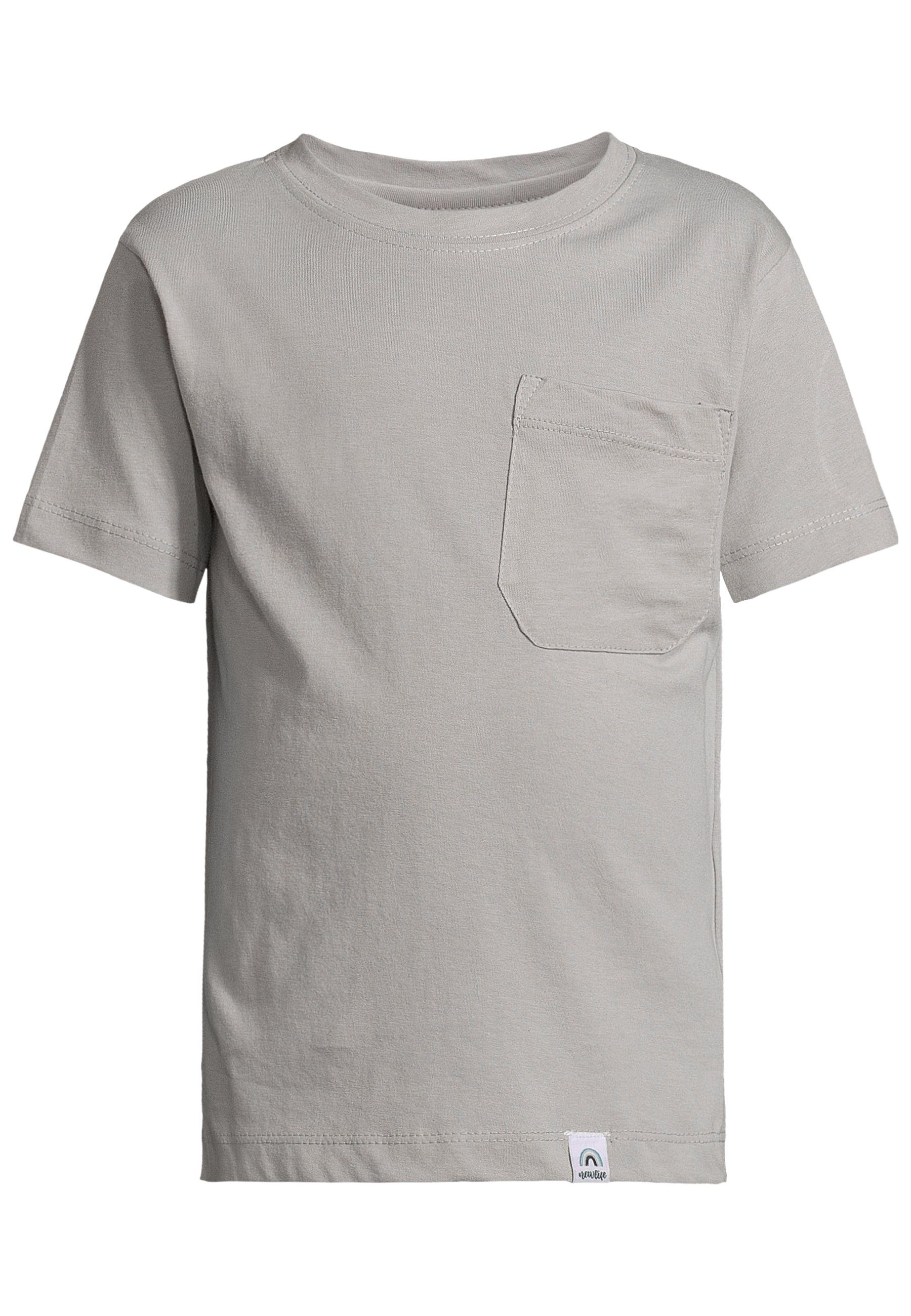 GOTS - zertifizierte New T-Shirt grau POCKET CREW PATCH TEE Life NECK Bio-Baumwolle