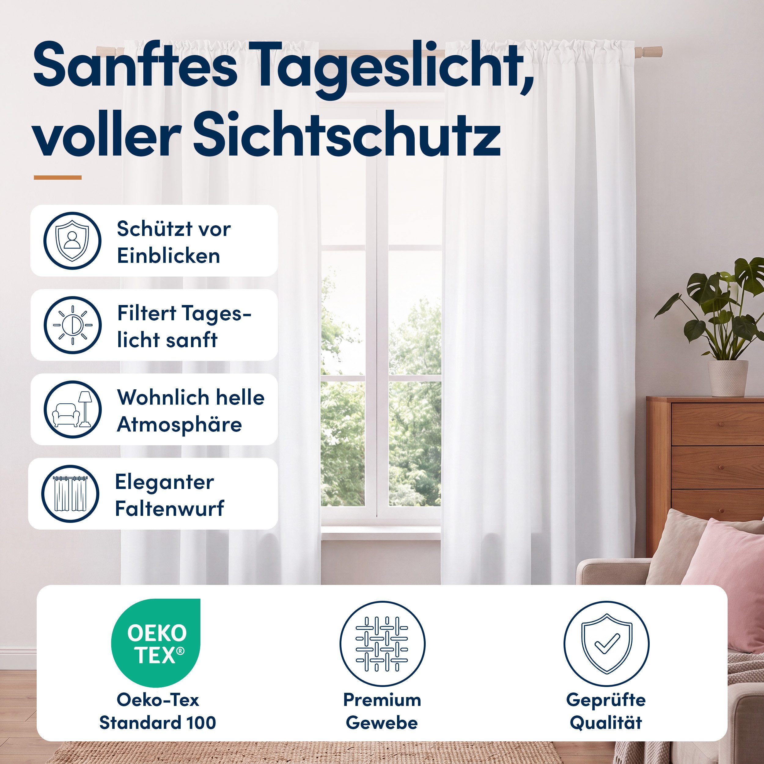 Stoffschmiede Gardine Blickdicht - Kräuselband & Ösen, Kräuselband – Bild 2 von 5