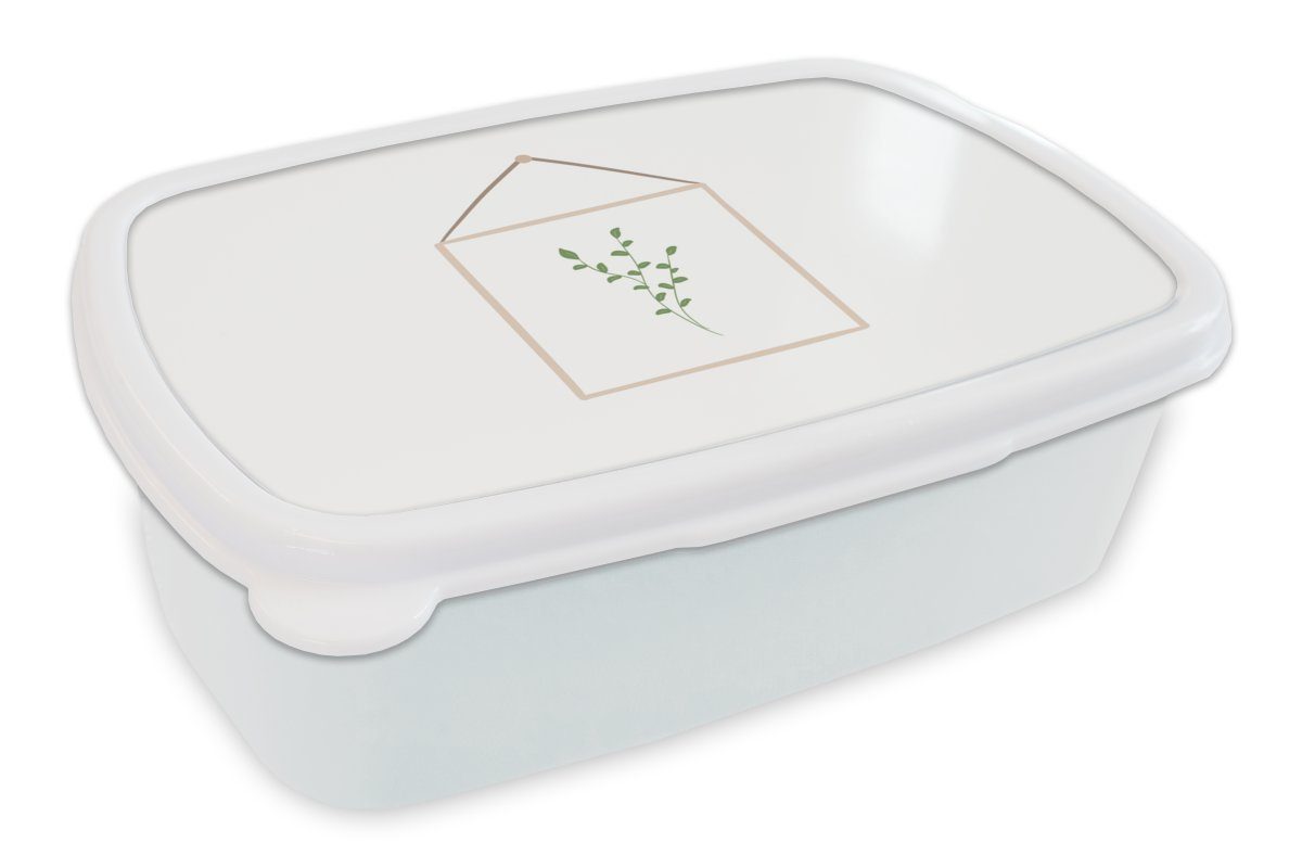 MuchoWow Lunchbox Blatt - Natürlich - Rahmen - Weiß, Kunststoff, (2-tlg), Brotbox für Kinder und Erwachsene, Brotdose, für Jungs und Mädchen