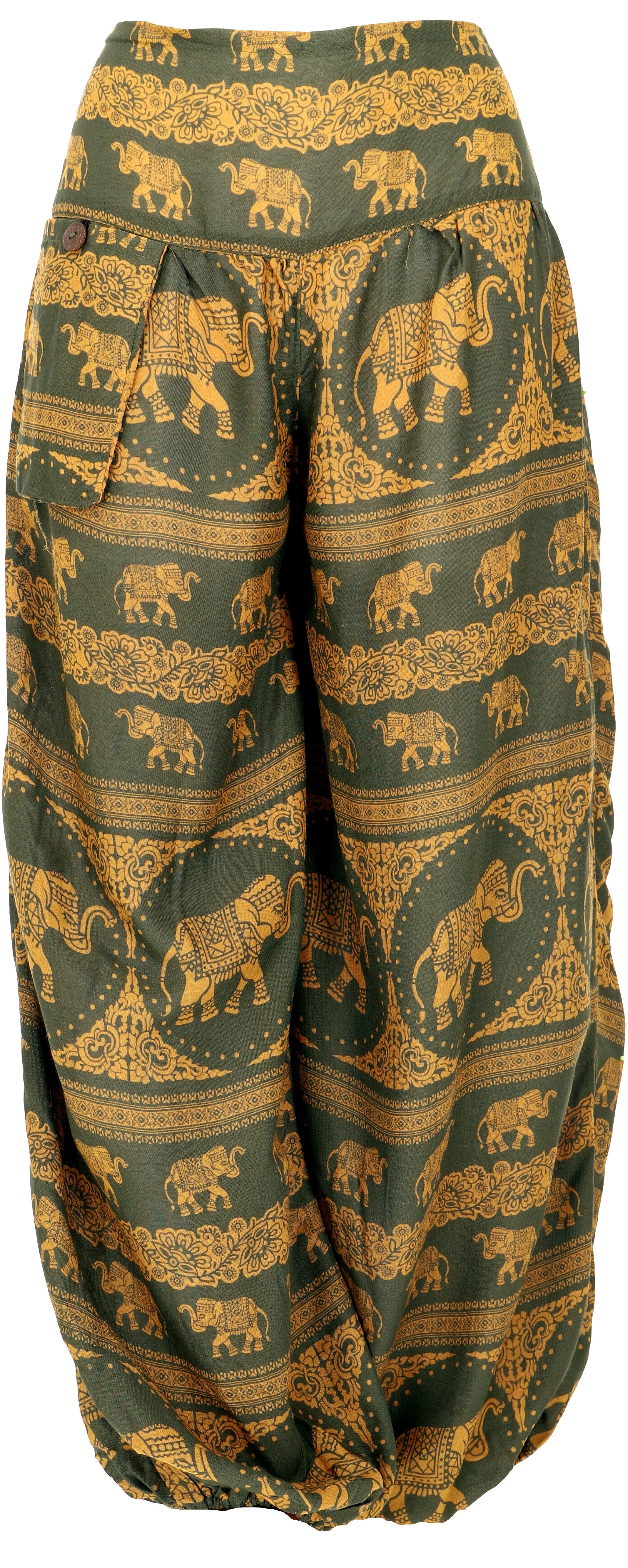 Guru-Shop Relaxhose Luftige Pluderhose mit Elefantendruck,.. Ethno Style, alternative Bekleidung