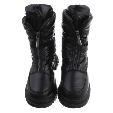 Ital-Design Damen Snowboots Freizeit Stiefelette Flach Plateaustiefeletten in Schwarz