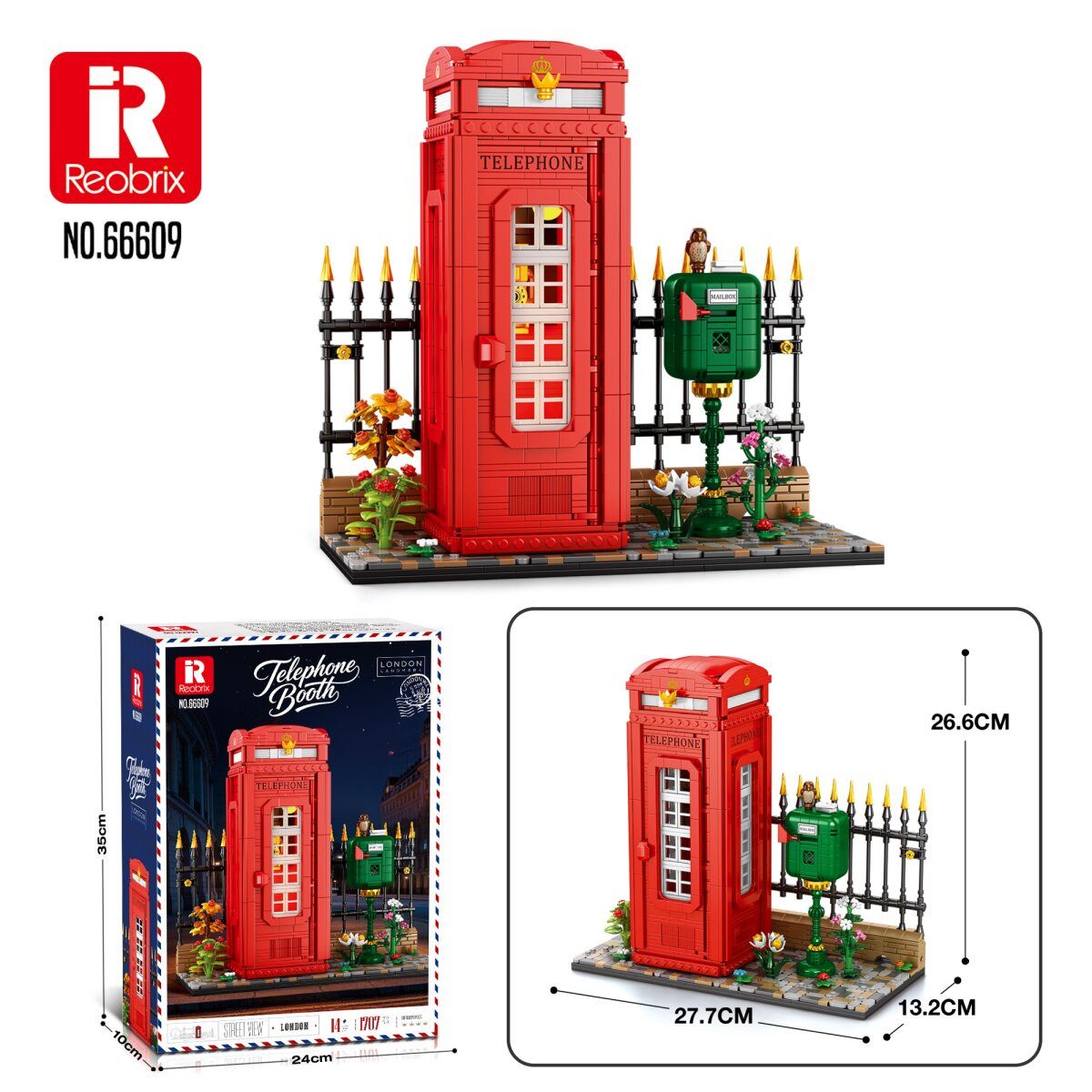 Reobrix Telefonzelle Klemmbaustein Set 1707 Teile Spielbausteine