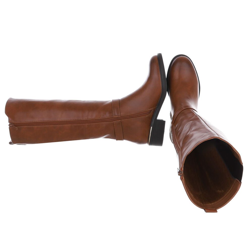 Ital-Design Elegante Damen-Stiefel mit elastischen Einsätzen und Komfort Stiefel (90169456) Blockabsatz Flache Stiefel in Camel