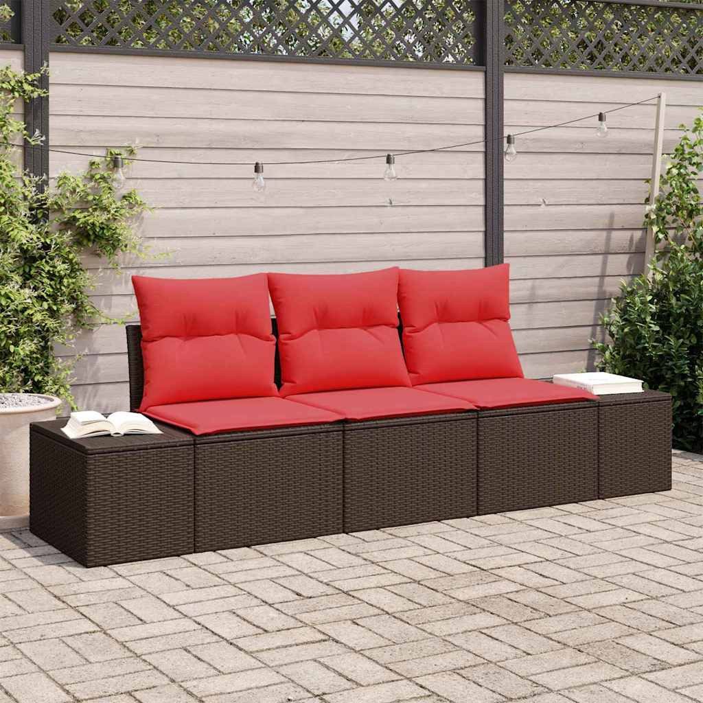 vidaXL Loungesofa Gartensofa-set 3 stk. Braun und Rot Poly-Rattan, 3 Teile