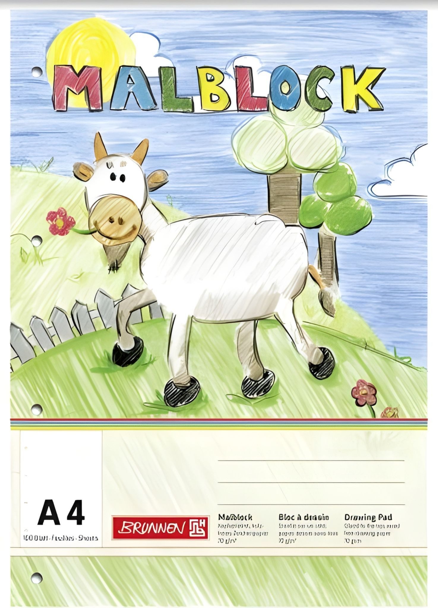 BRUNNEN Zeichenpapier BRUNNEN Malblock A4 100 Blatt gelocht 104740701