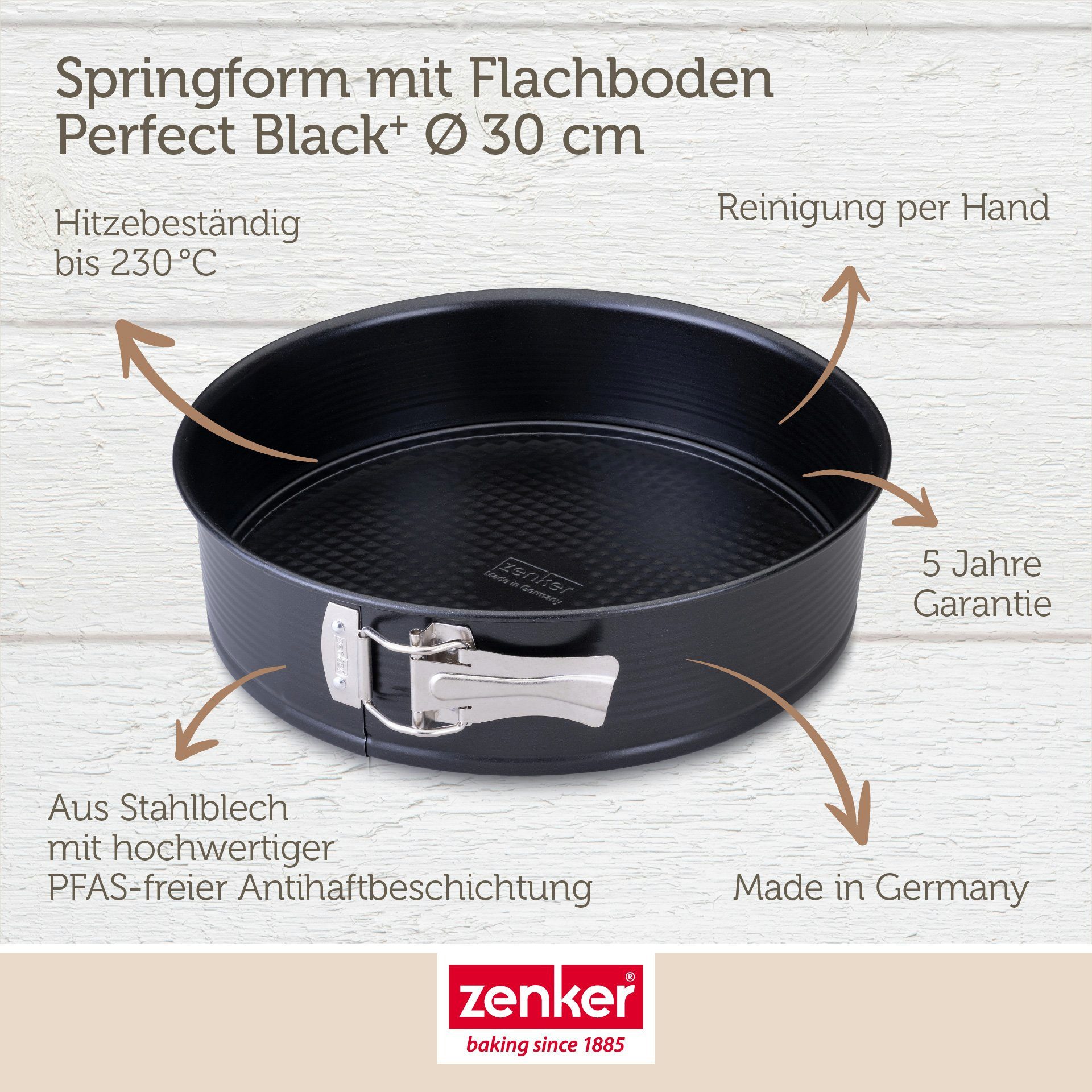 Zenker Springform Backform mit Flachboden, Kuchenform, Ø 30 cm