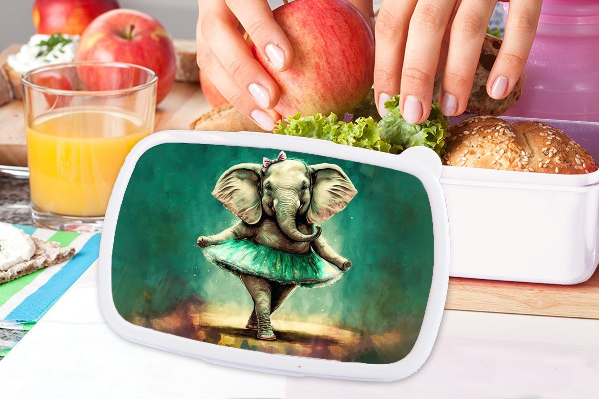 Jungs Bogen - Farbe - MuchoWow (2-tlg), für weiß Kinder, Mädchen Elefant Kunststoff, - Ballerina Porträt Erwachsene, Lunchbox für Brotdose, und Brotbox und - Kinder -