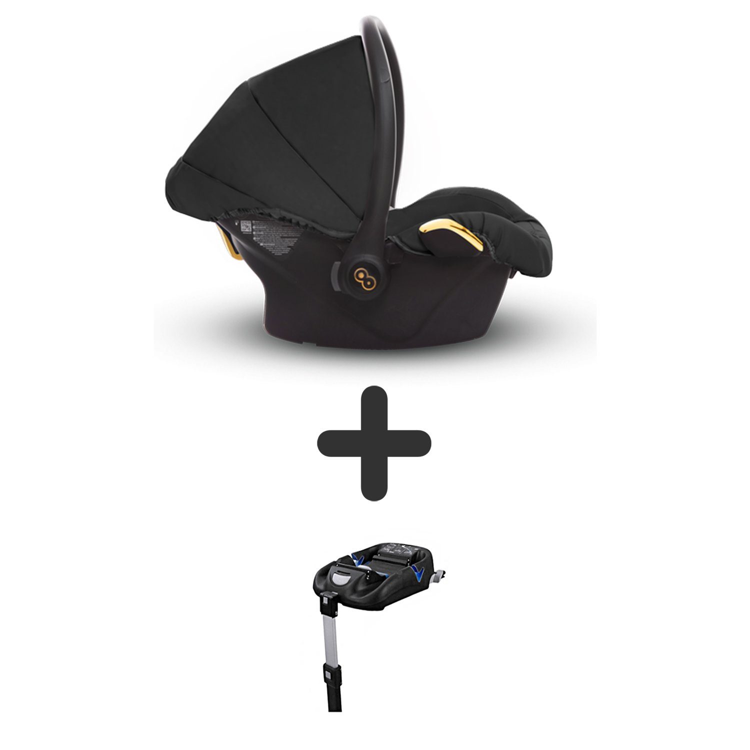 TPFFamily Kombi-Kinderwagen 4 in 1 Musse Ultra, Baby Buggy Babywanne Autositz Isofix Basis, großes Zubehör-Set Kinderwagen 4 in 1 Stoff Schwarz, Gestell Gold